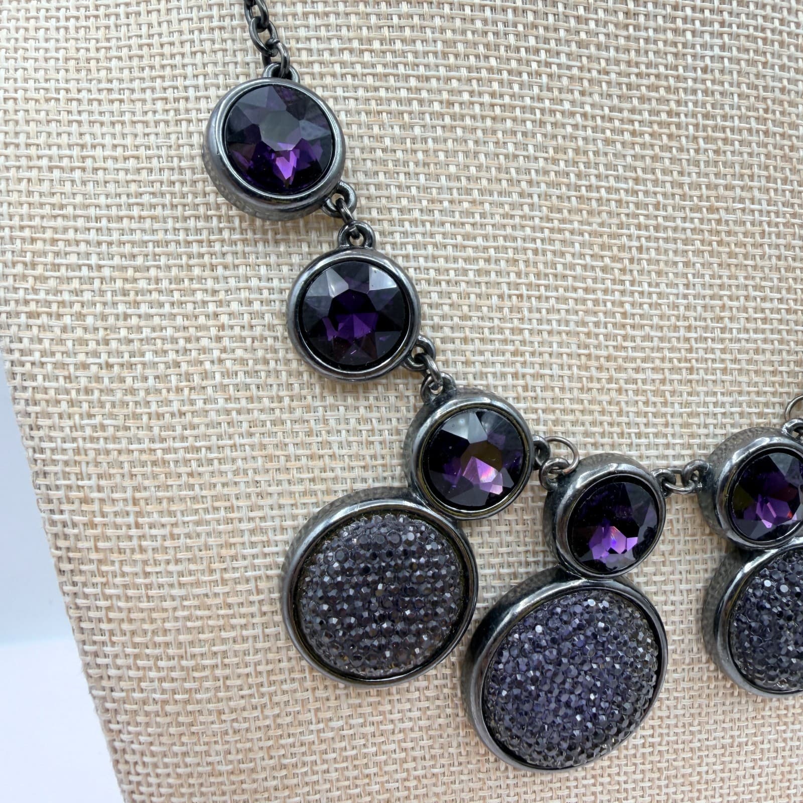 Vintage Y2K Gunmetal Tone Bib Necklace Statement Boho Women's Classic Jewelry - Thumbnail 4