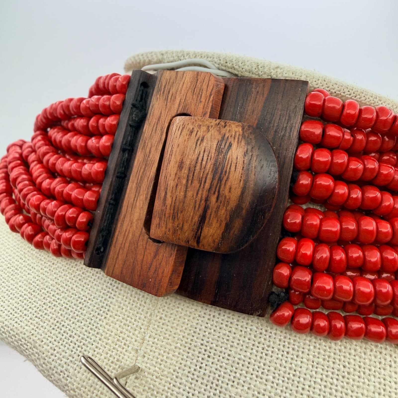 Vintage Y2K Multi Strand Red Seed Beaded Necklace Boho Women's Classic Jewelry - Thumbnail 8