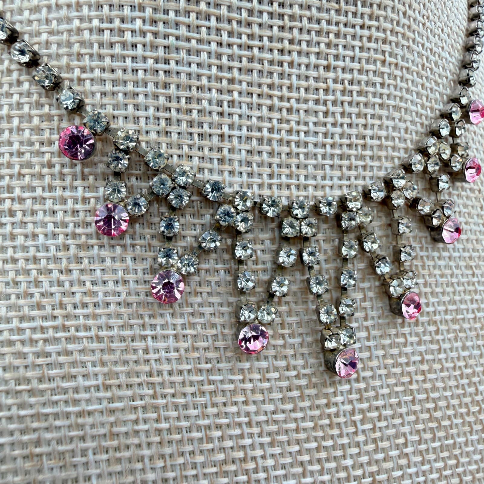 Vintage Y2K Silver Tone Rhinestone Choker Necklace Statement Women's Jewelry - Thumbnail 4