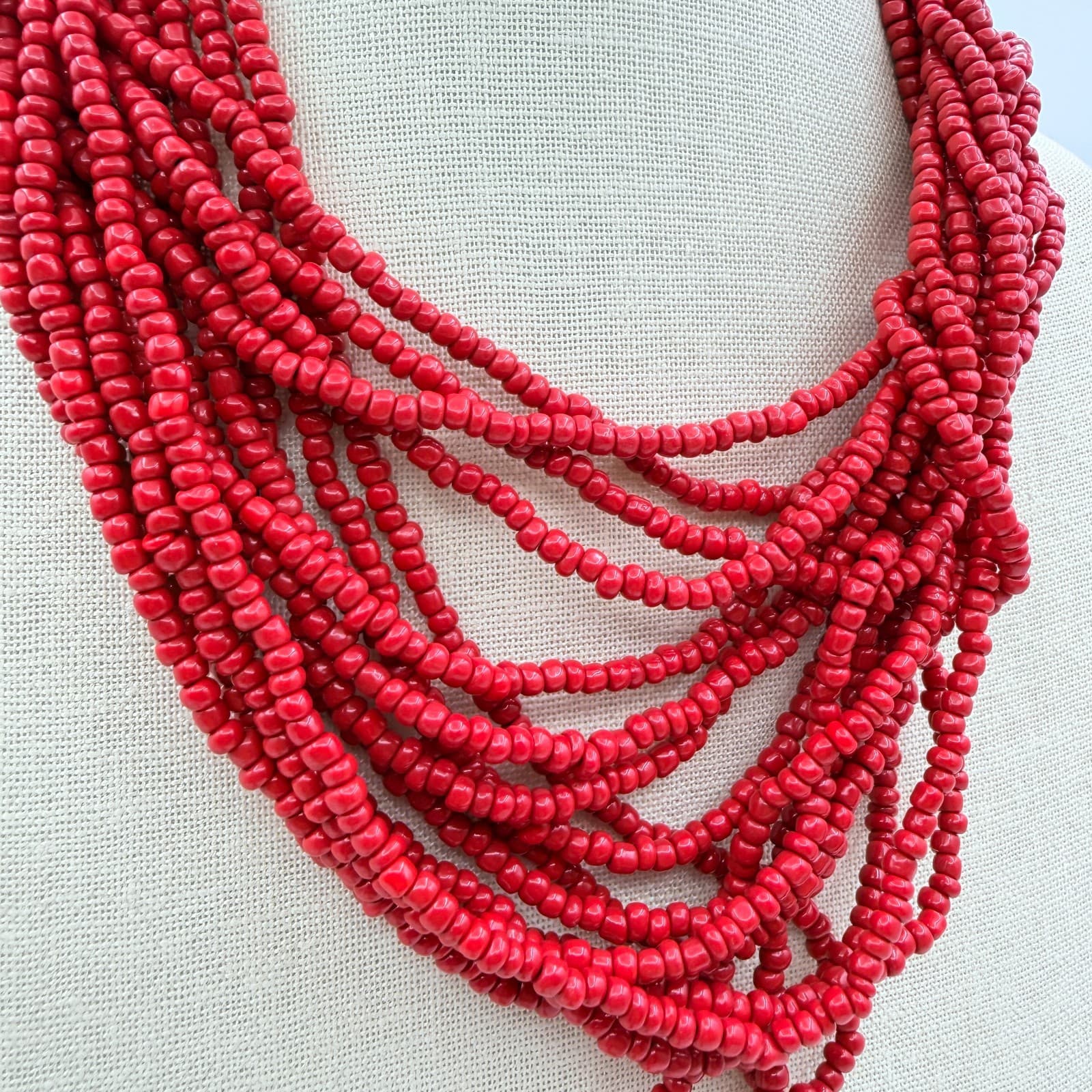 Vintage Y2K Multi Strand Red Seed Beaded Necklace Boho Women's Classic Jewelry - Thumbnail 5