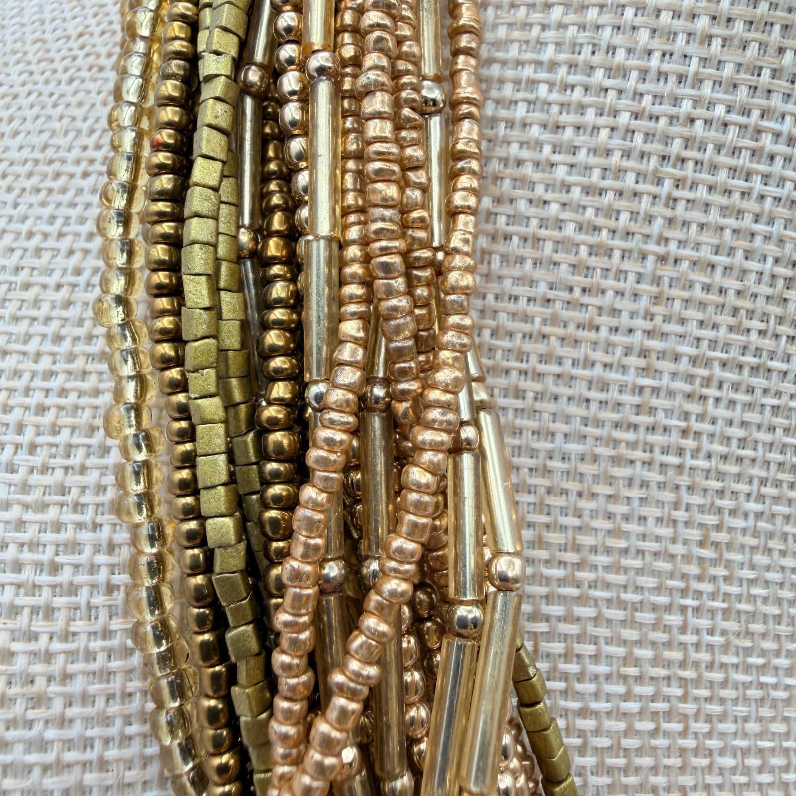 Vintage Y2K Gold Tone Multi Strand Seed Beaded Necklace Women's Classic Jewelry - Thumbnail 6