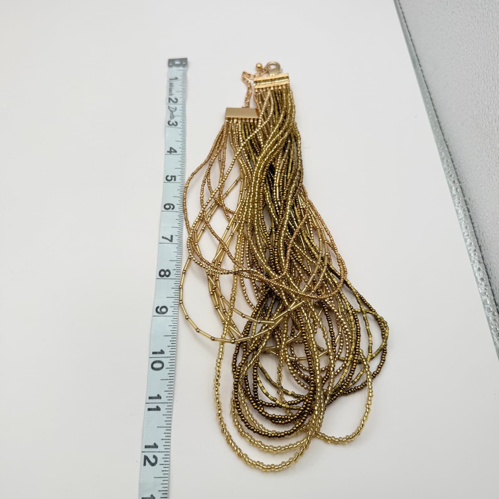 Vintage Y2K Gold Tone Multi Strand Seed Beaded Necklace Women's Classic Jewelry - Thumbnail 10