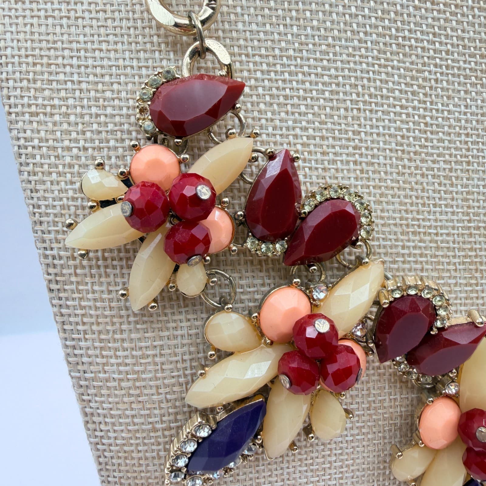 Vintage 90s Gold Tone Floral Bib Necklace Statement Women's Classic Jewelry - Thumbnail 4