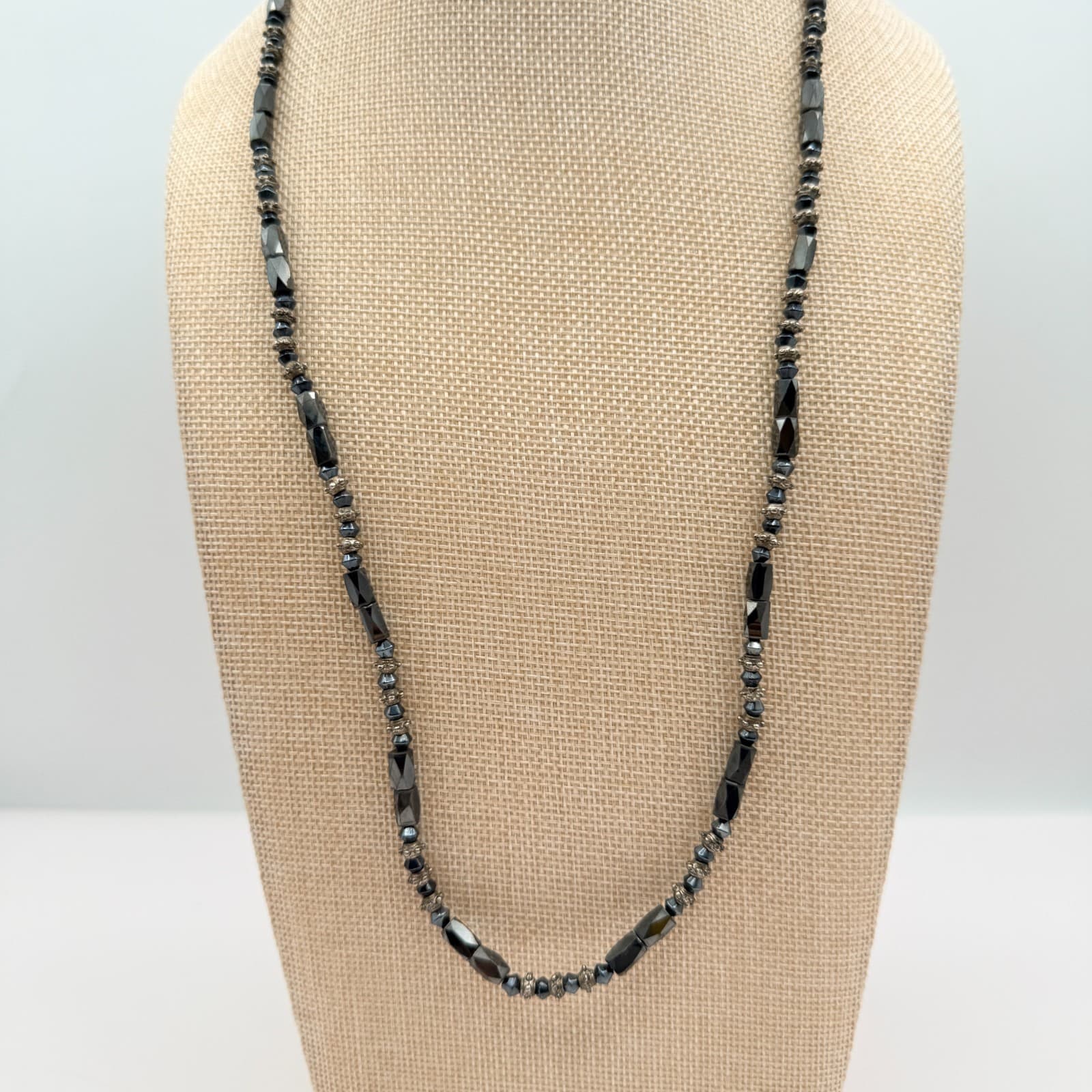 Vintage Y2K Silver Tone Black Faux Pearl Beaded Necklace Set Women's Jewelry - Thumbnail 10