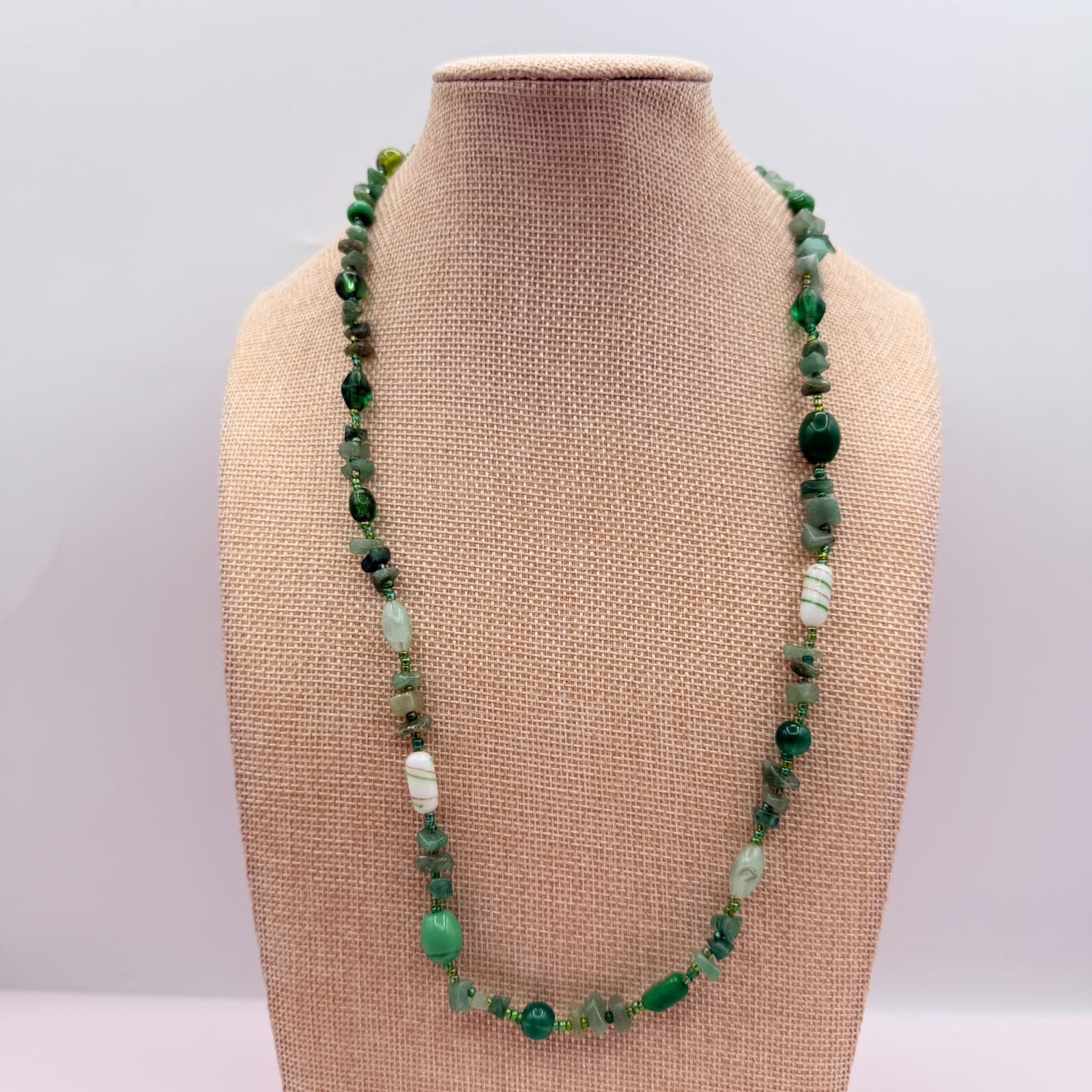 Vintage Y2K Glass Chip Beaded Necklace Earrings Set Boho Women's Classic Jewelry - Thumbnail 3