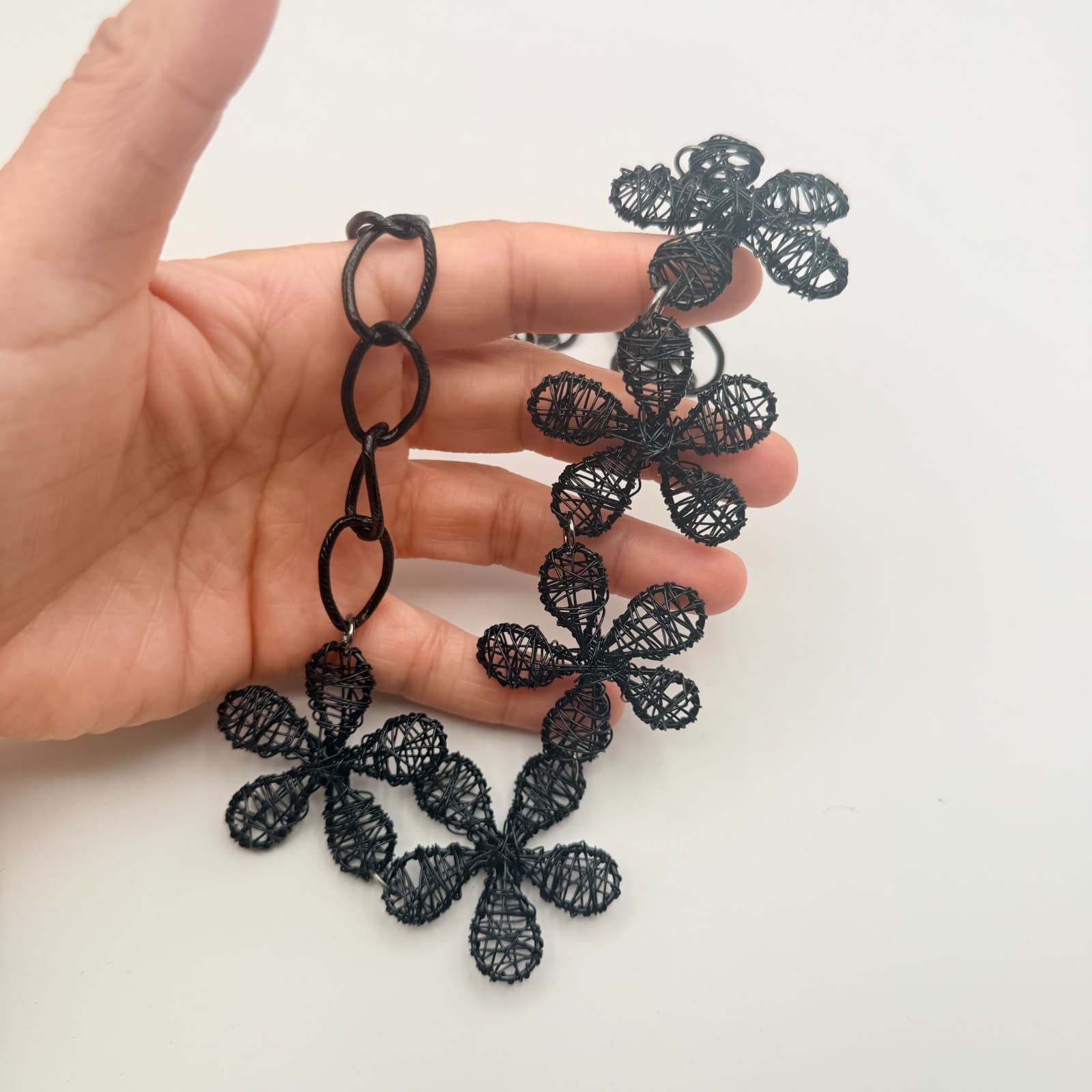 Vintage Y2K Black Woven Floral Statement Necklace Women's Classic Jewelry - Thumbnail 8