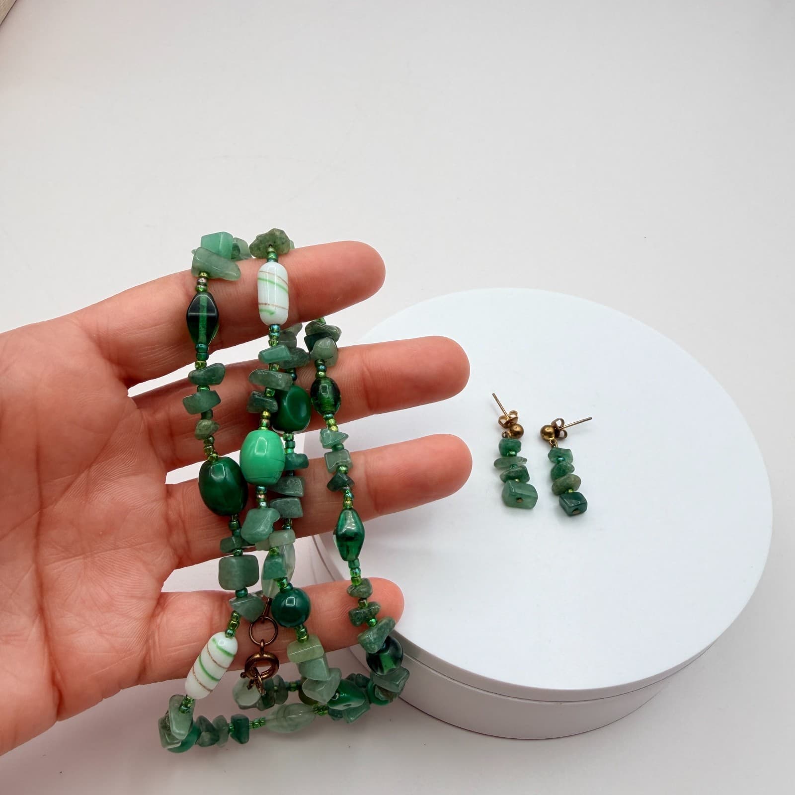 Vintage Y2K Glass Chip Beaded Necklace Earrings Set Boho Women's Classic Jewelry - Thumbnail 14