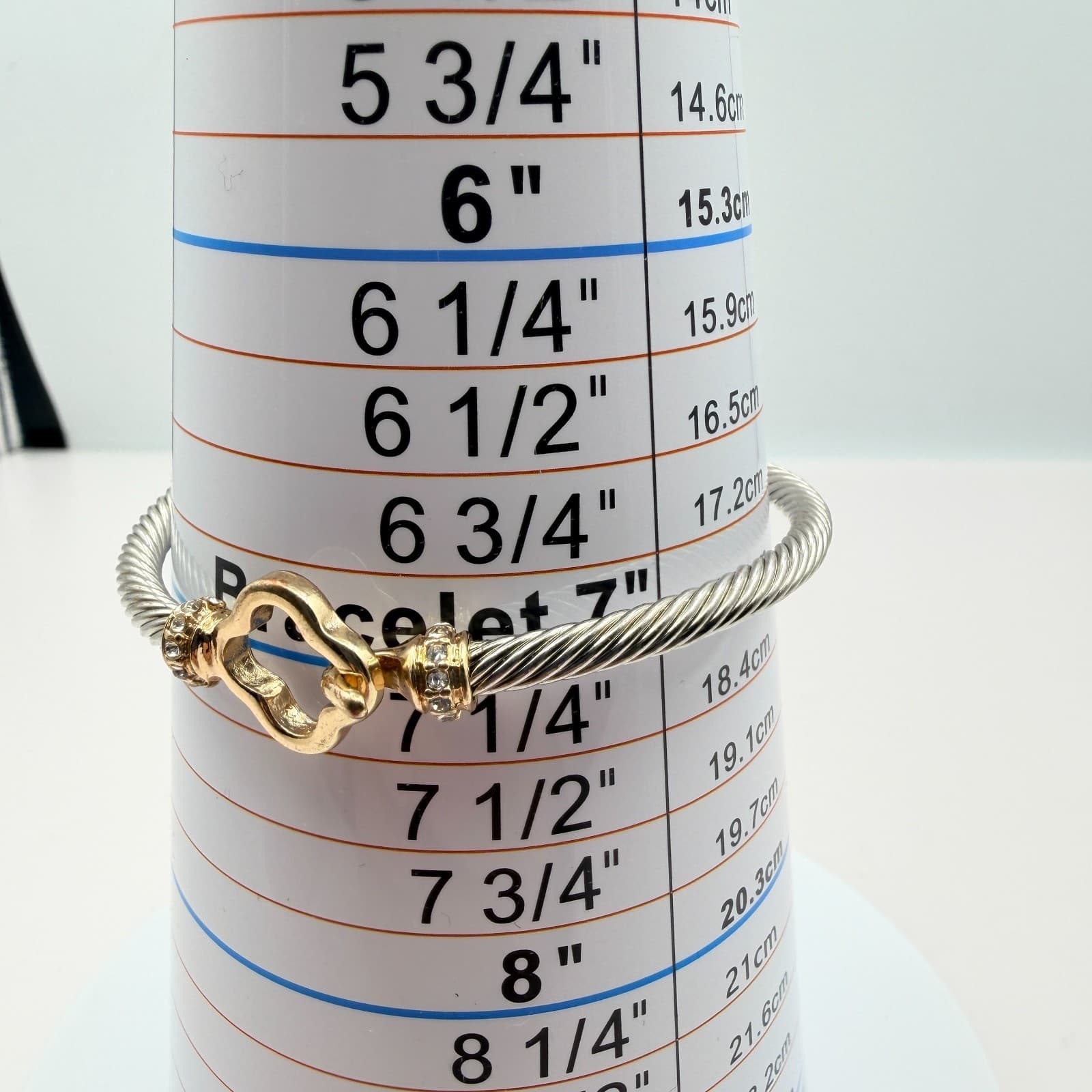 Vintage 90s Silver Tone Sophisticated Cable Bracelet Rhinestone Clover Jewelry - Thumbnail 4