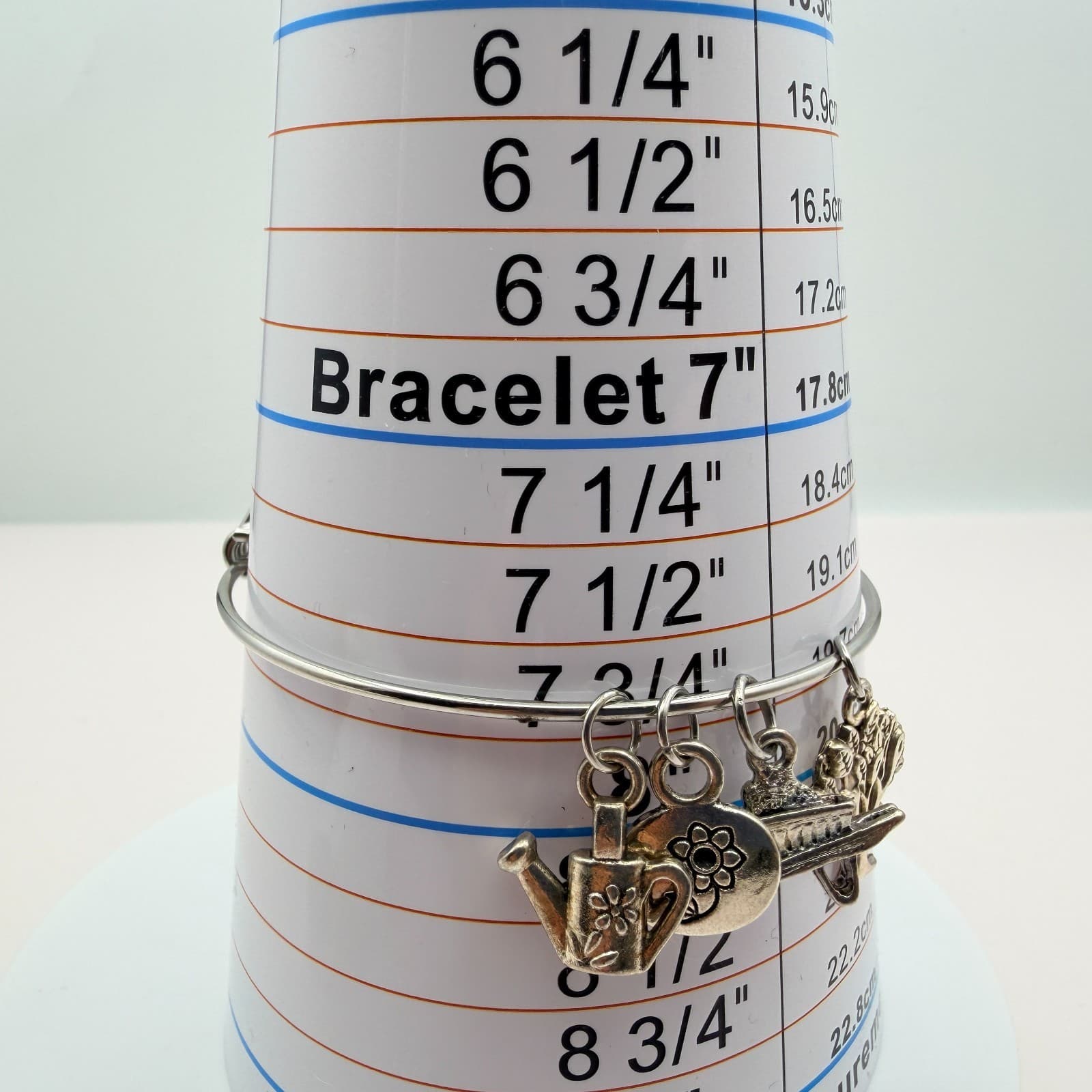 Vintage 90s Silver Tone Expandable Bracelet Featuring Gardening Charms Jewelry - Thumbnail 6