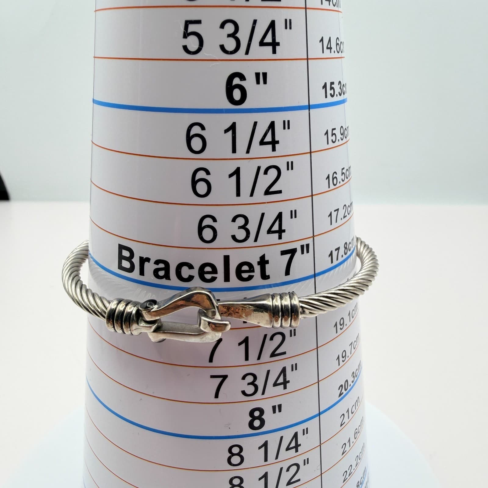 Vintage 80s Silver Tone Cable Twist Bracelet Textured Charm Hook Clasp Jewelry - Thumbnail 2