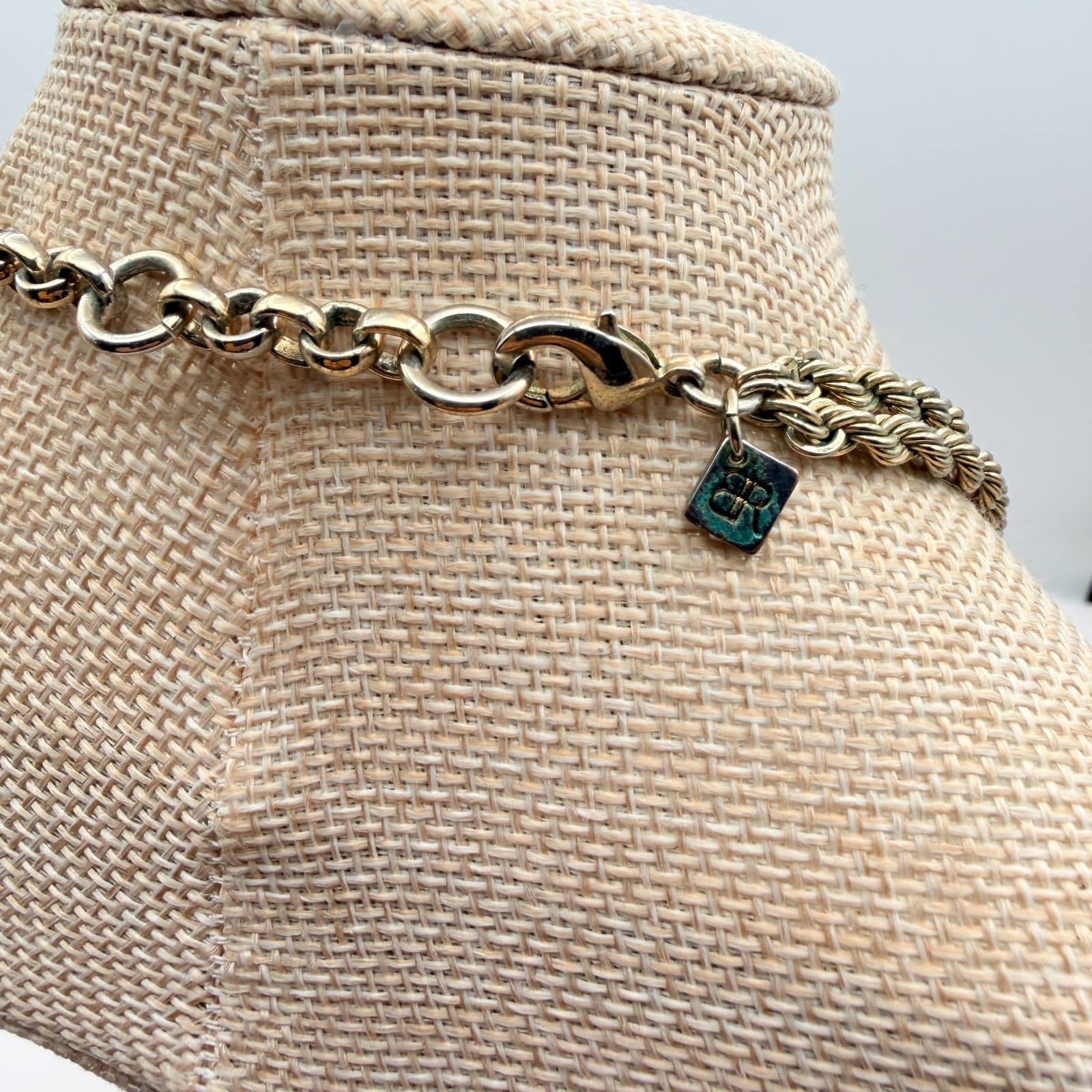 Vintage 90s Banana Republic Green Glass Bib Statement Necklace Gold Tone Boho - Thumbnail 6