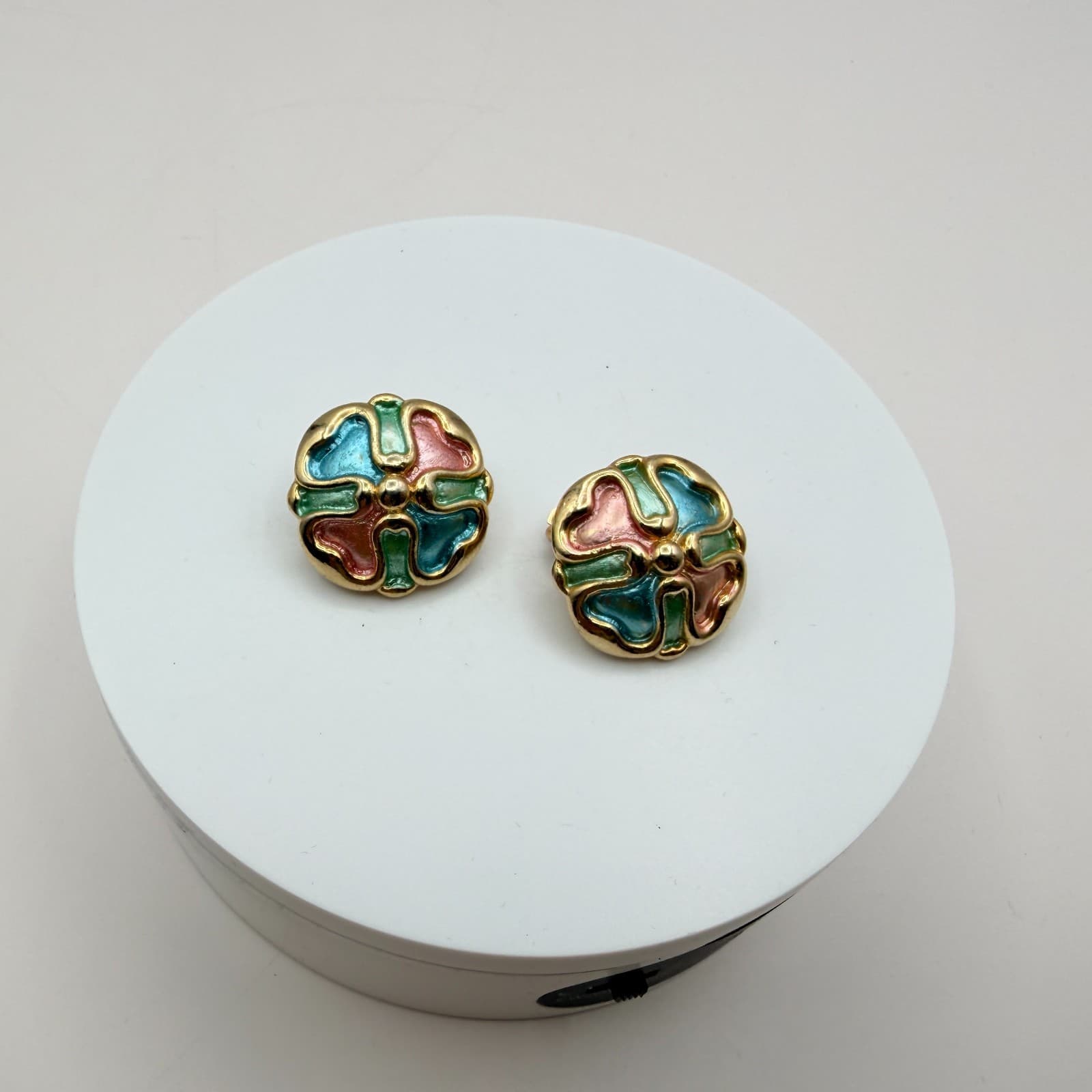 Vintage 90s Pink Glass Cluster Stud Earrings Set Faceted Beaded Women's Jewelry - Thumbnail 9