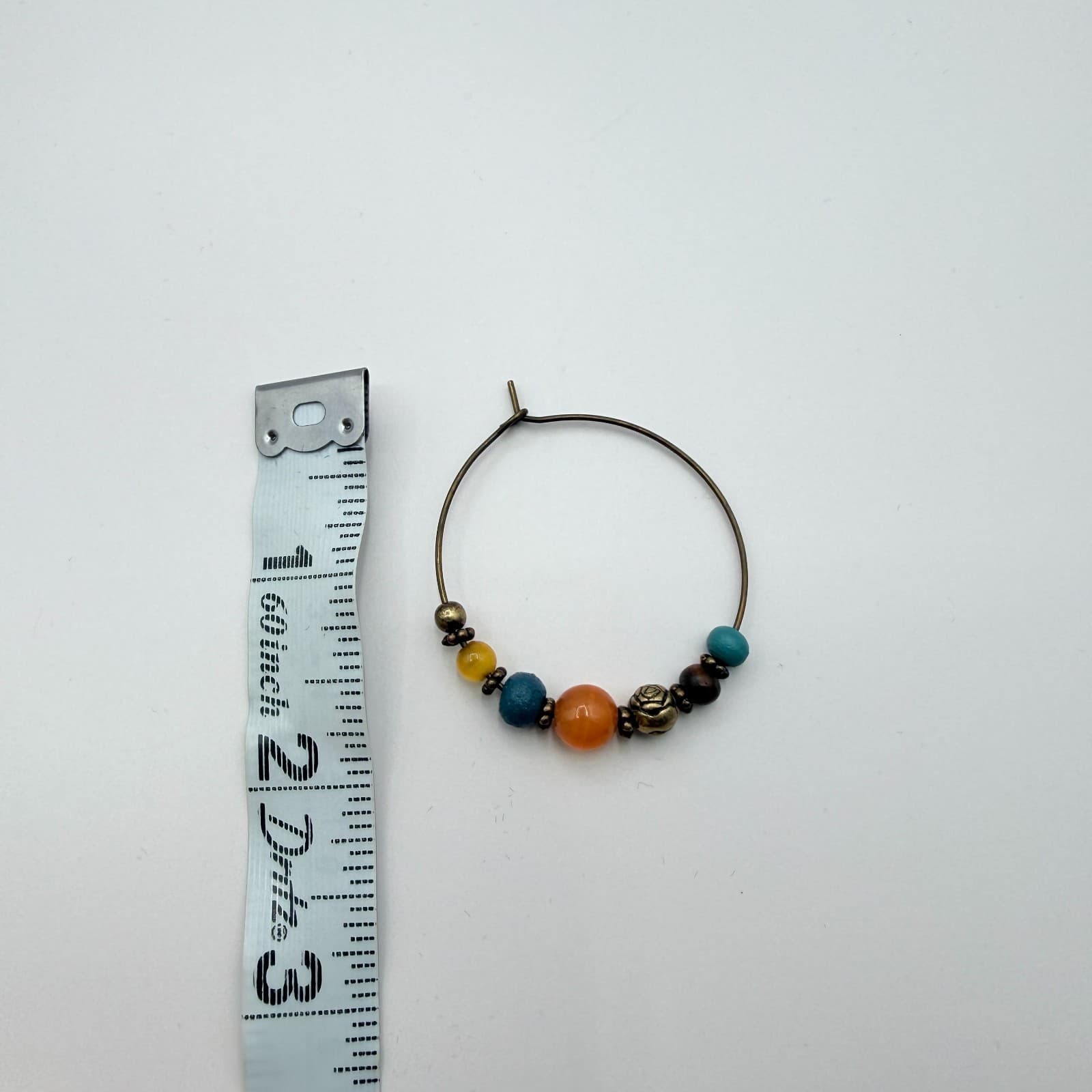 Vintage 90s Bronze Tone Hoop Earrings Beaded Boho Retro Fashion Women's Jewelry - Thumbnail 7