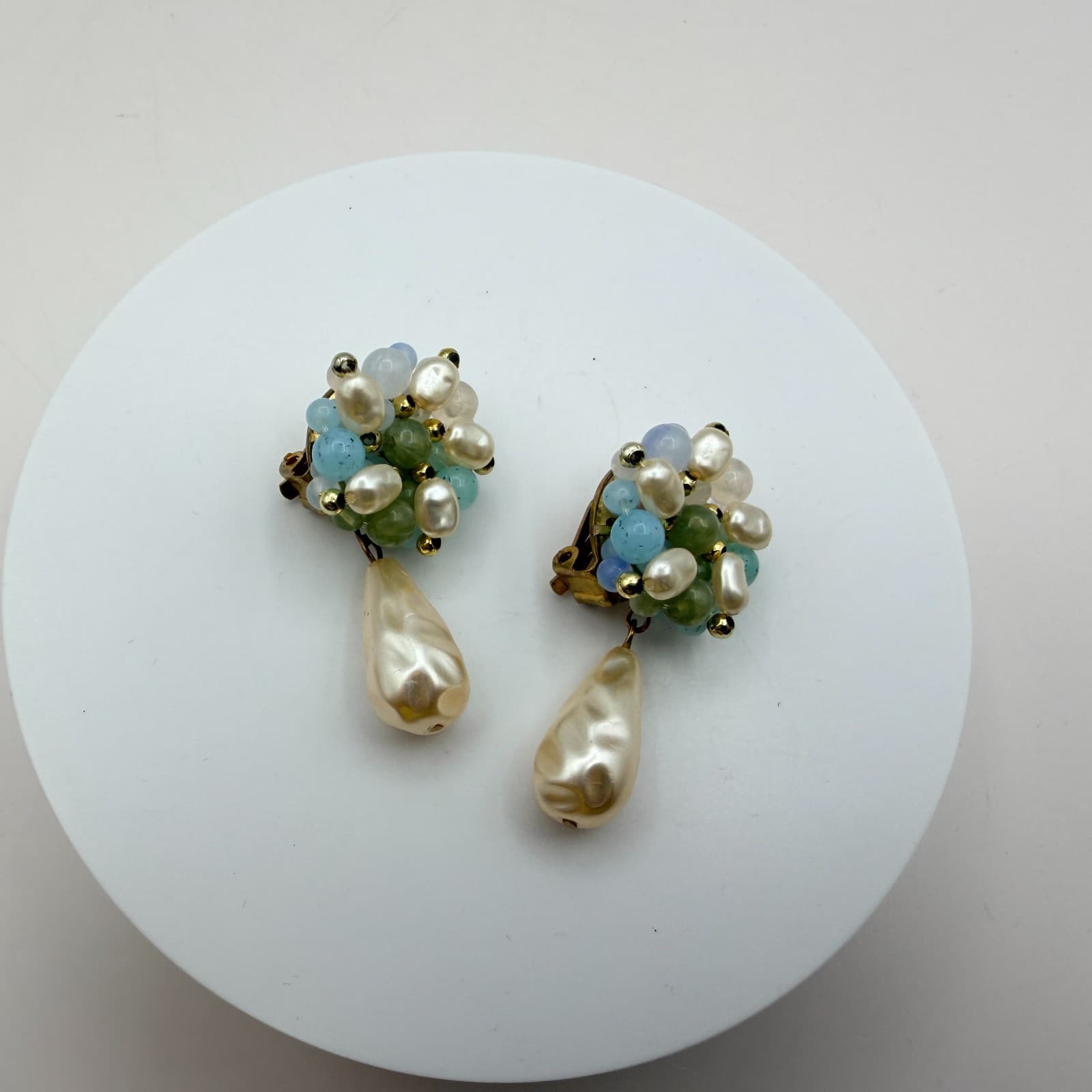 Vintage 90s Pink Glass Cluster Stud Earrings Set Faceted Beaded Women's Jewelry - Thumbnail 15