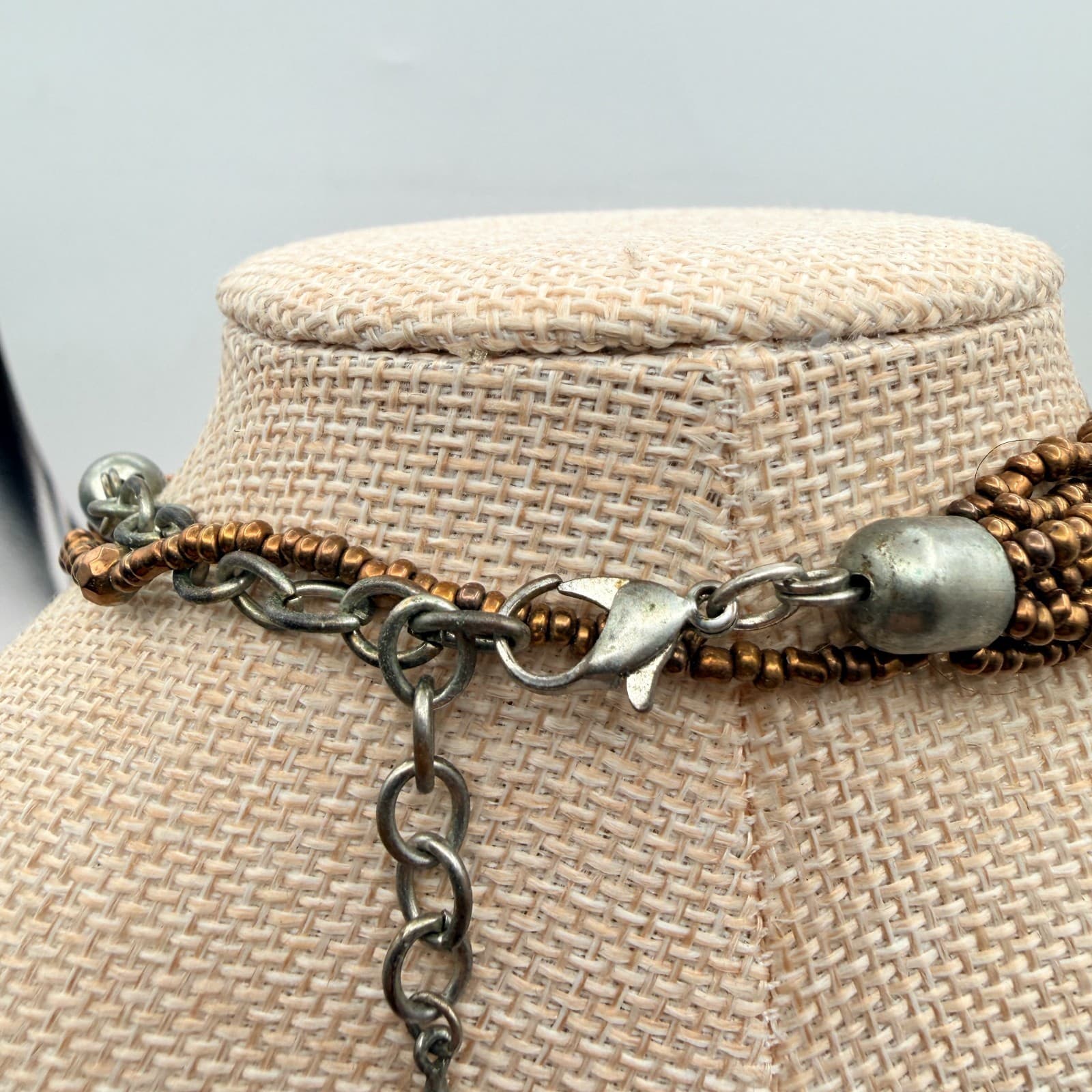 Vintage Y2K Multi Strand Seed Beaded Pendant Necklace Statement Women's Jewelry - Thumbnail 7