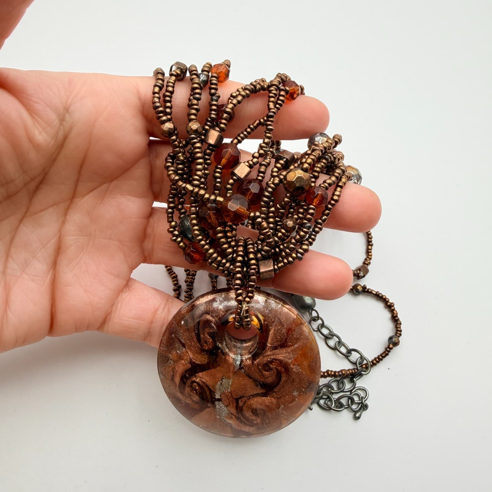 Vintage Y2K Multi Strand Seed Beaded Pendant Necklace Statement Women's Jewelry - Thumbnail 8