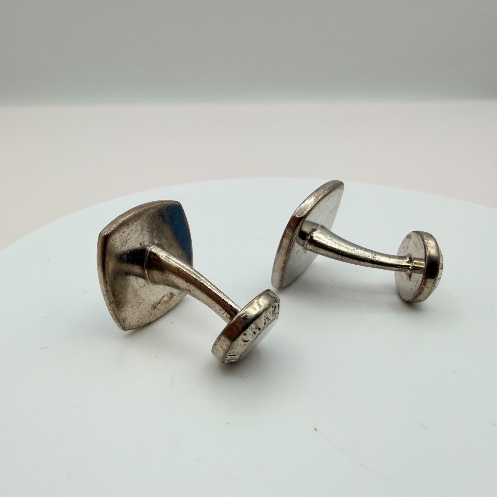 Vintage 90s Silver Tone Men Cufflink Stud Set Blue Red Enamel Jewelry - Thumbnail 7