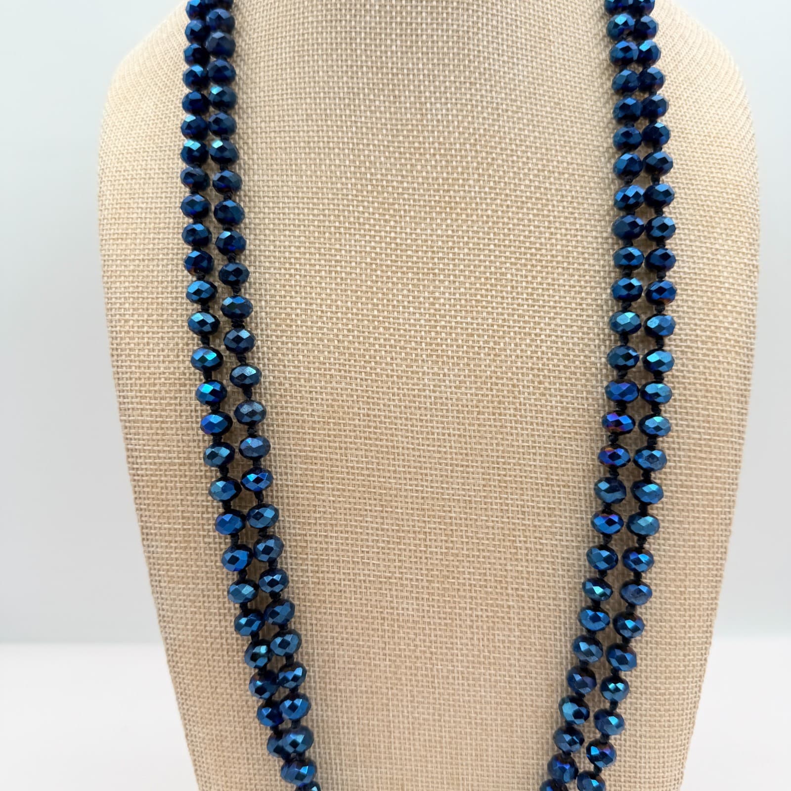 Vintage Y2K Blue Iridescent Beaded Necklace Set Boho Women's Classic Jewelry - Thumbnail 9