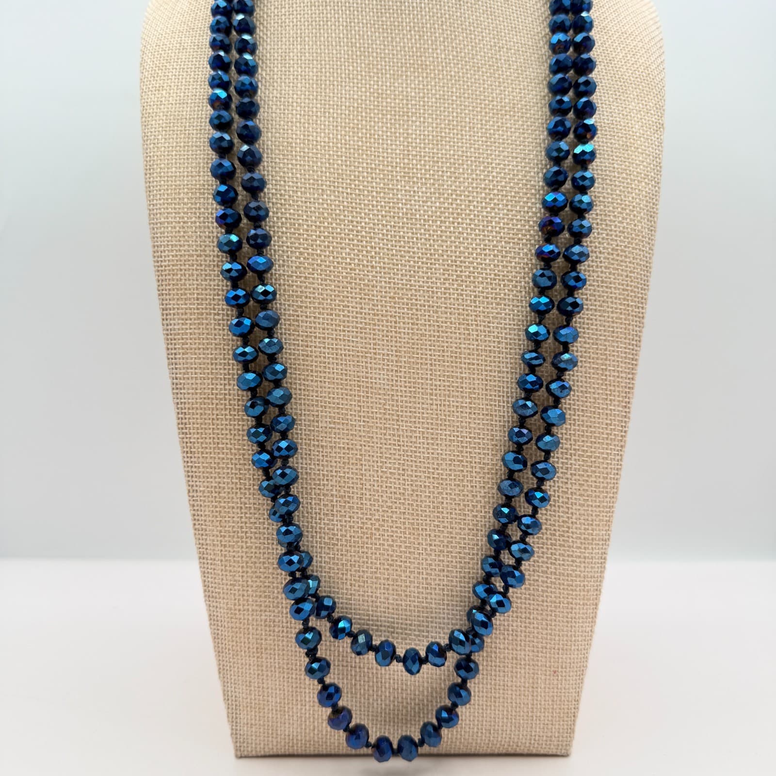 Vintage Y2K Blue Iridescent Beaded Necklace Set Boho Women's Classic Jewelry - Thumbnail 7