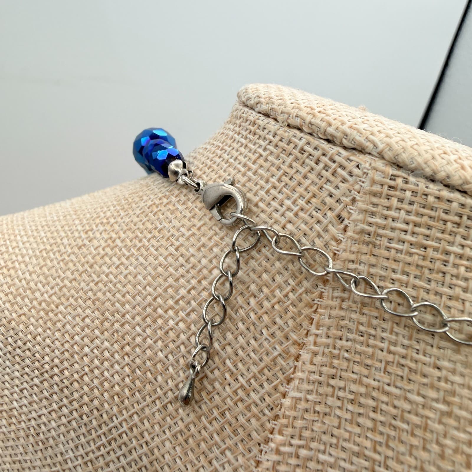 Vintage Y2K Blue Iridescent Beaded Necklace Set Boho Women's Classic Jewelry - Thumbnail 6