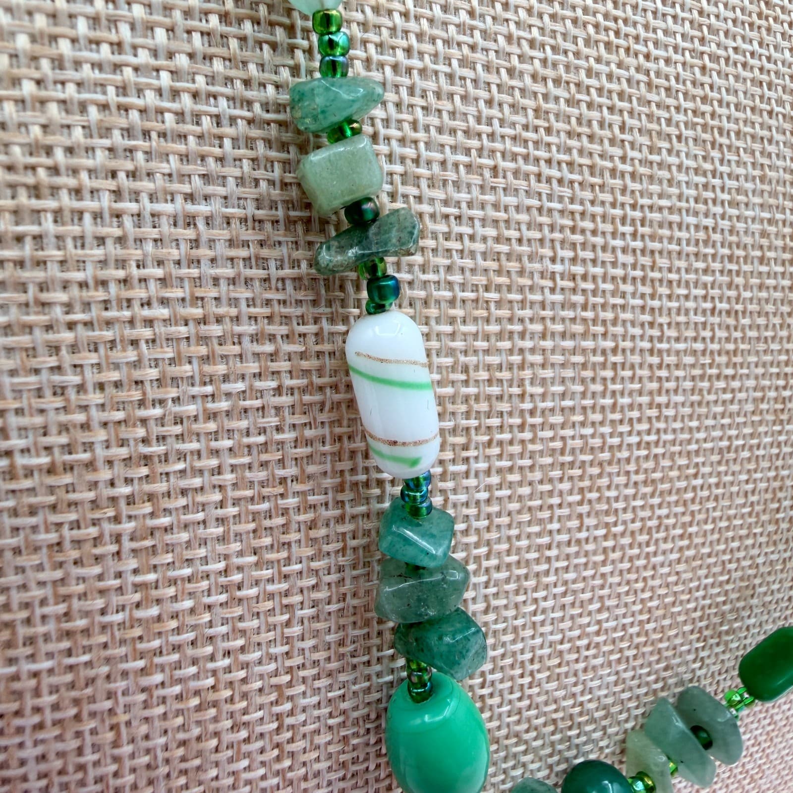 Vintage Y2K Glass Chip Beaded Necklace Earrings Set Boho Women's Classic Jewelry - Thumbnail 6