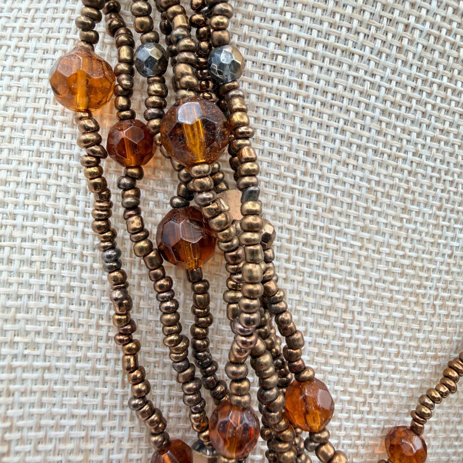 Vintage Y2K Multi Strand Seed Beaded Pendant Necklace Statement Women's Jewelry - Thumbnail 6