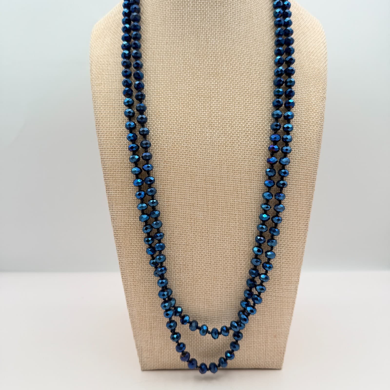 Vintage Y2K Blue Iridescent Beaded Necklace Set Boho Women's Classic Jewelry - Thumbnail 8