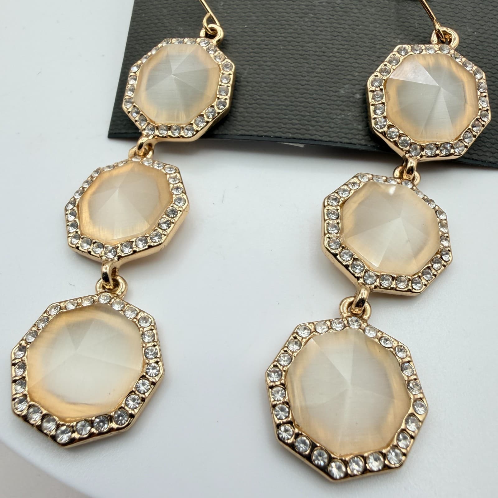 Vintage 90s Vince Camuto Gold Tone Champagne Glass Hexagon Dangle Drop Earrings - Thumbnail 5