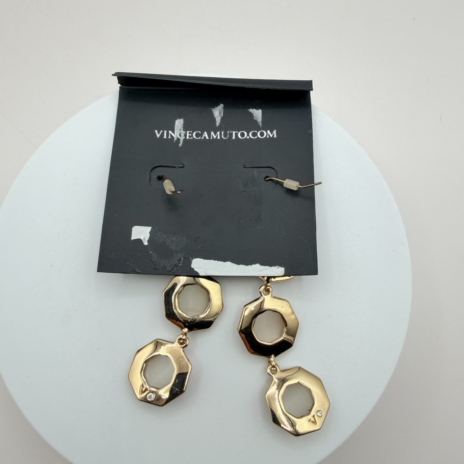 Vintage 90s Vince Camuto Gold Tone Champagne Glass Hexagon Dangle Drop Earrings - Thumbnail 6