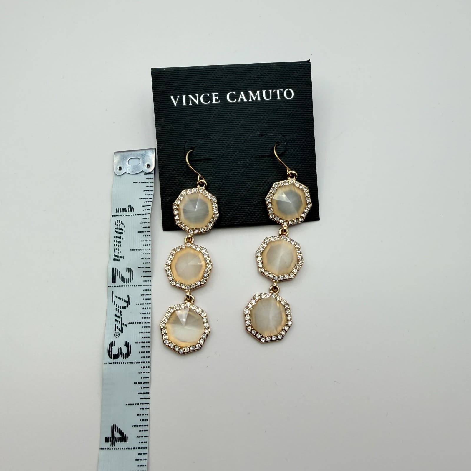Vintage 90s Vince Camuto Gold Tone Champagne Glass Hexagon Dangle Drop Earrings - Thumbnail 7