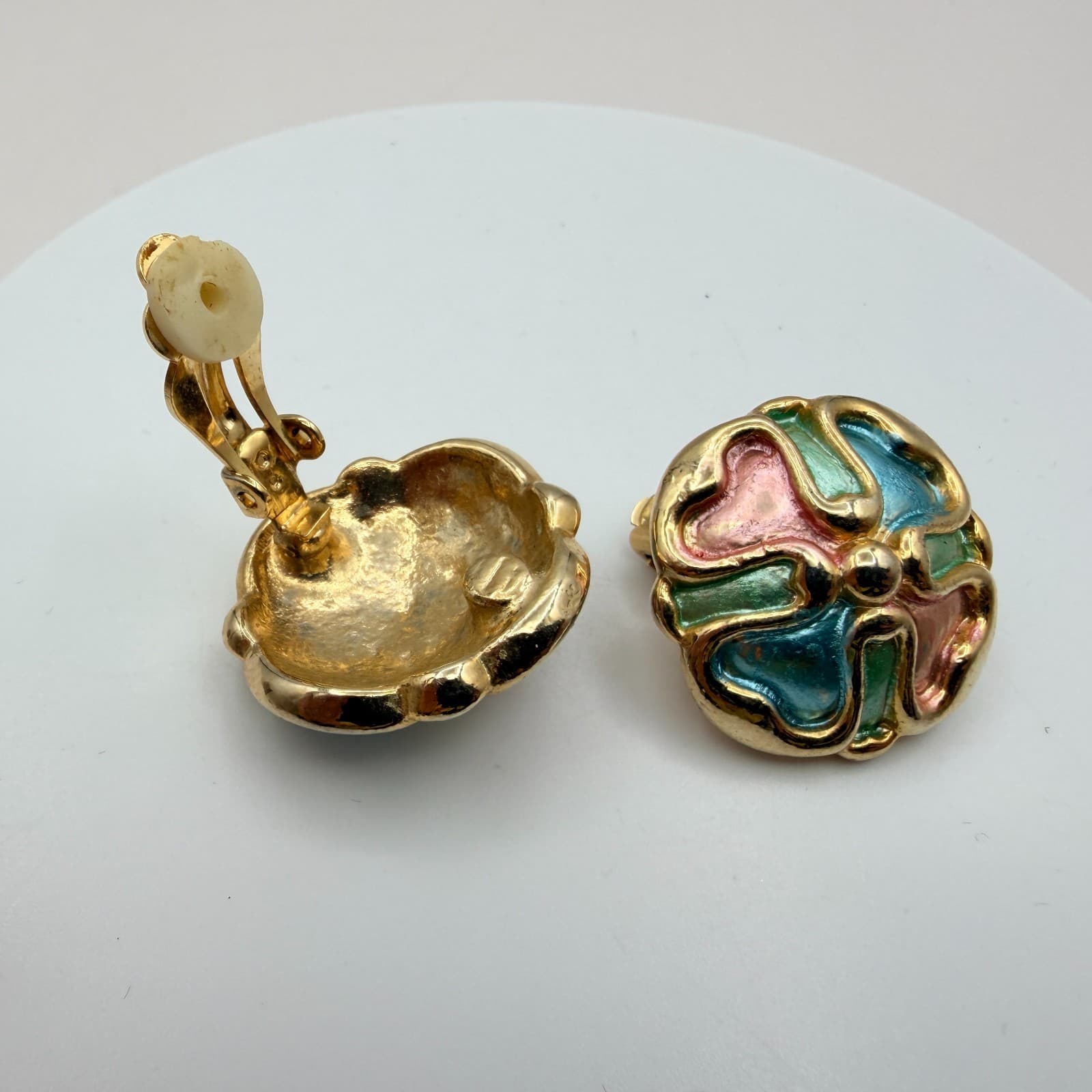 Vintage 90s Pink Glass Cluster Stud Earrings Set Faceted Beaded Women's Jewelry - Thumbnail 13