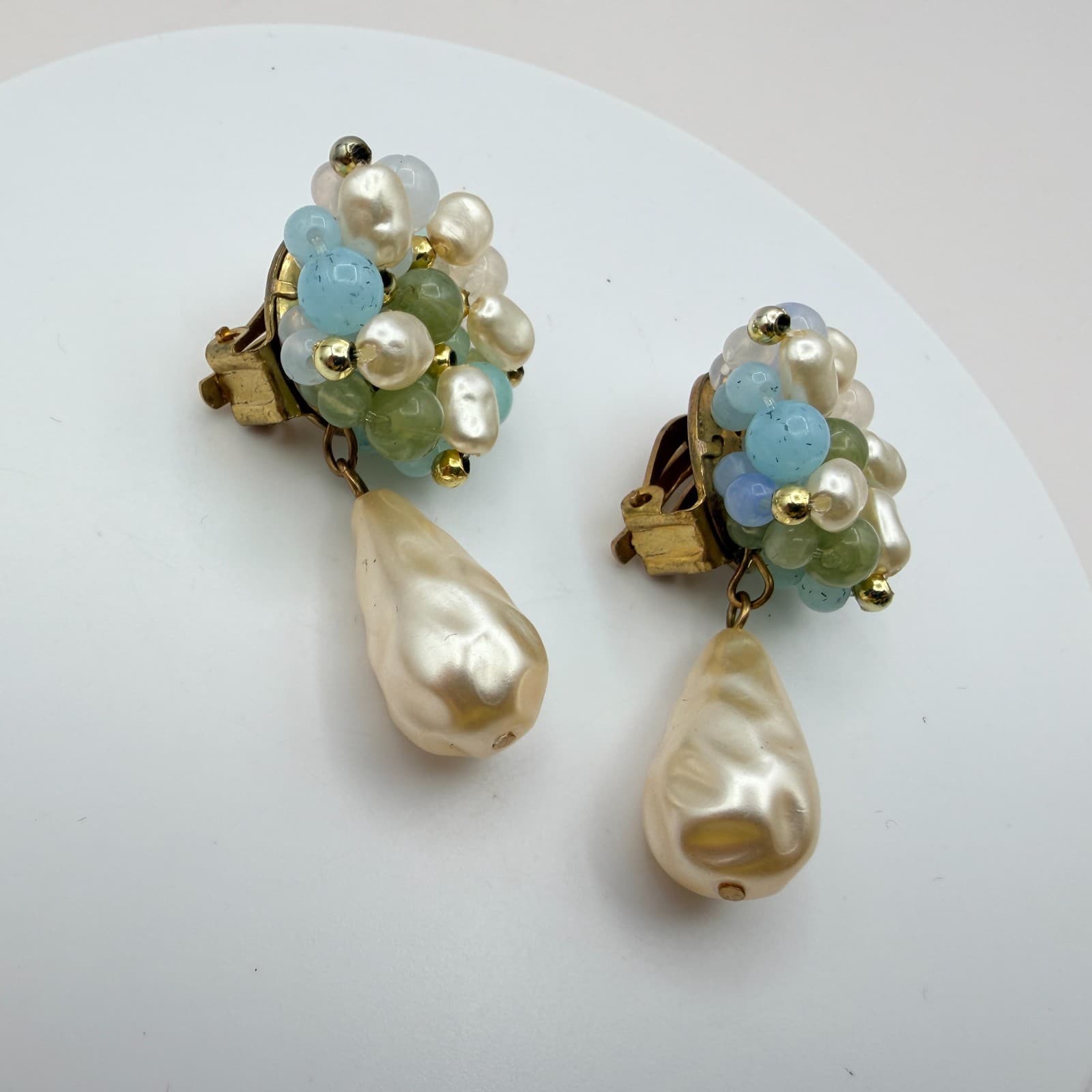 Vintage 90s Pink Glass Cluster Stud Earrings Set Faceted Beaded Women's Jewelry - Thumbnail 17