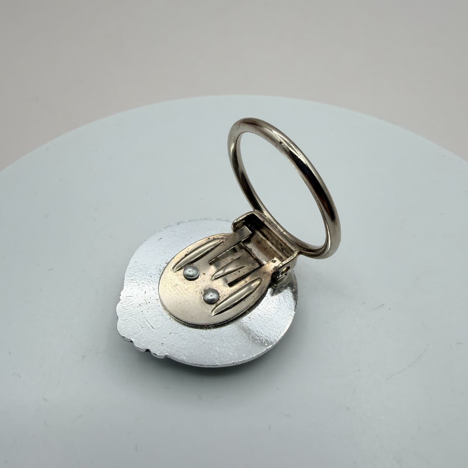 Vintage 80s SilverTone Scarf Clip Pink Rose Floral Glass Cabochon Boho Accessory - Thumbnail 5