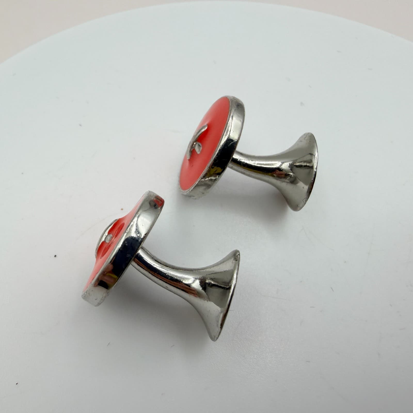 Vintage 90s Silver Tone Men Cufflink Stud Set Blue Red Enamel Jewelry - Thumbnail 12