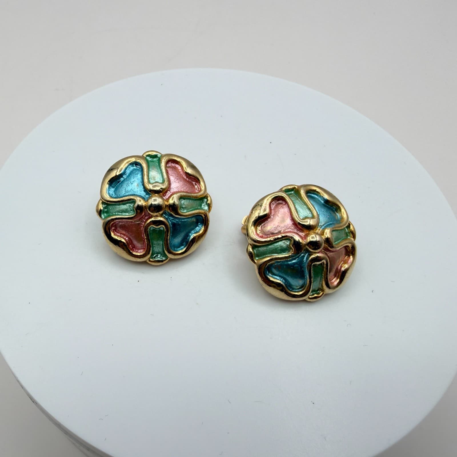 Vintage 90s Pink Glass Cluster Stud Earrings Set Faceted Beaded Women's Jewelry - Thumbnail 8