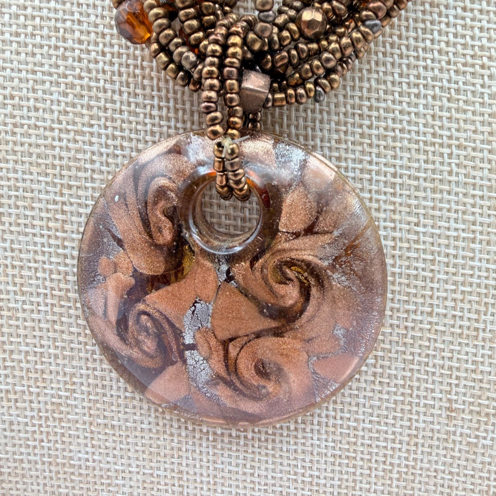 Vintage Y2K Multi Strand Seed Beaded Pendant Necklace Statement Women's Jewelry - Thumbnail 3