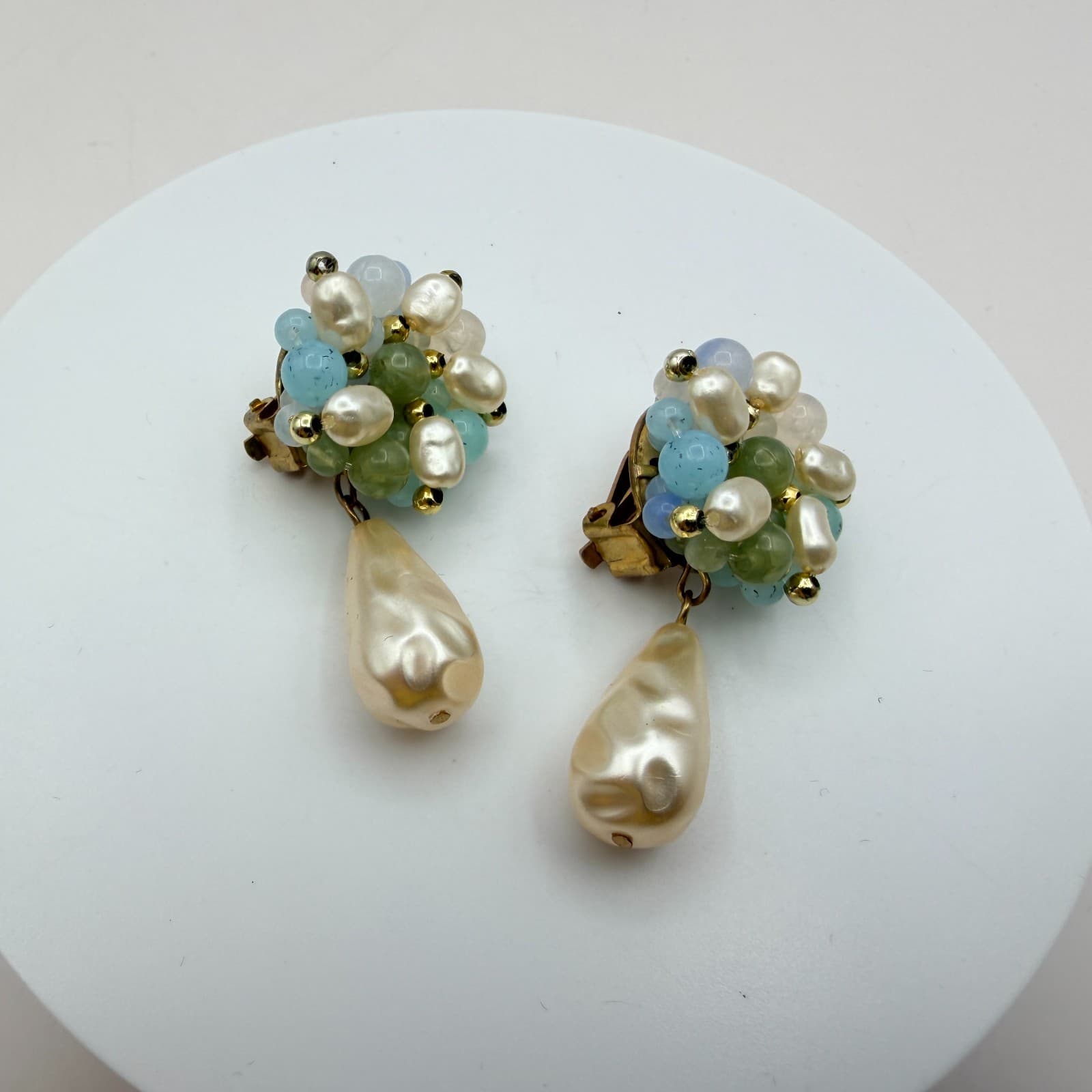 Vintage 90s Pink Glass Cluster Stud Earrings Set Faceted Beaded Women's Jewelry - Thumbnail 14