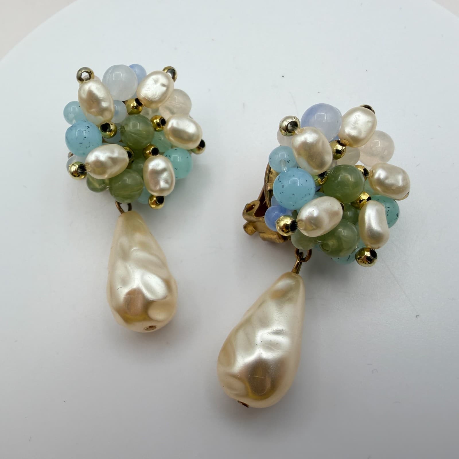 Vintage 90s Pink Glass Cluster Stud Earrings Set Faceted Beaded Women's Jewelry - Thumbnail 16