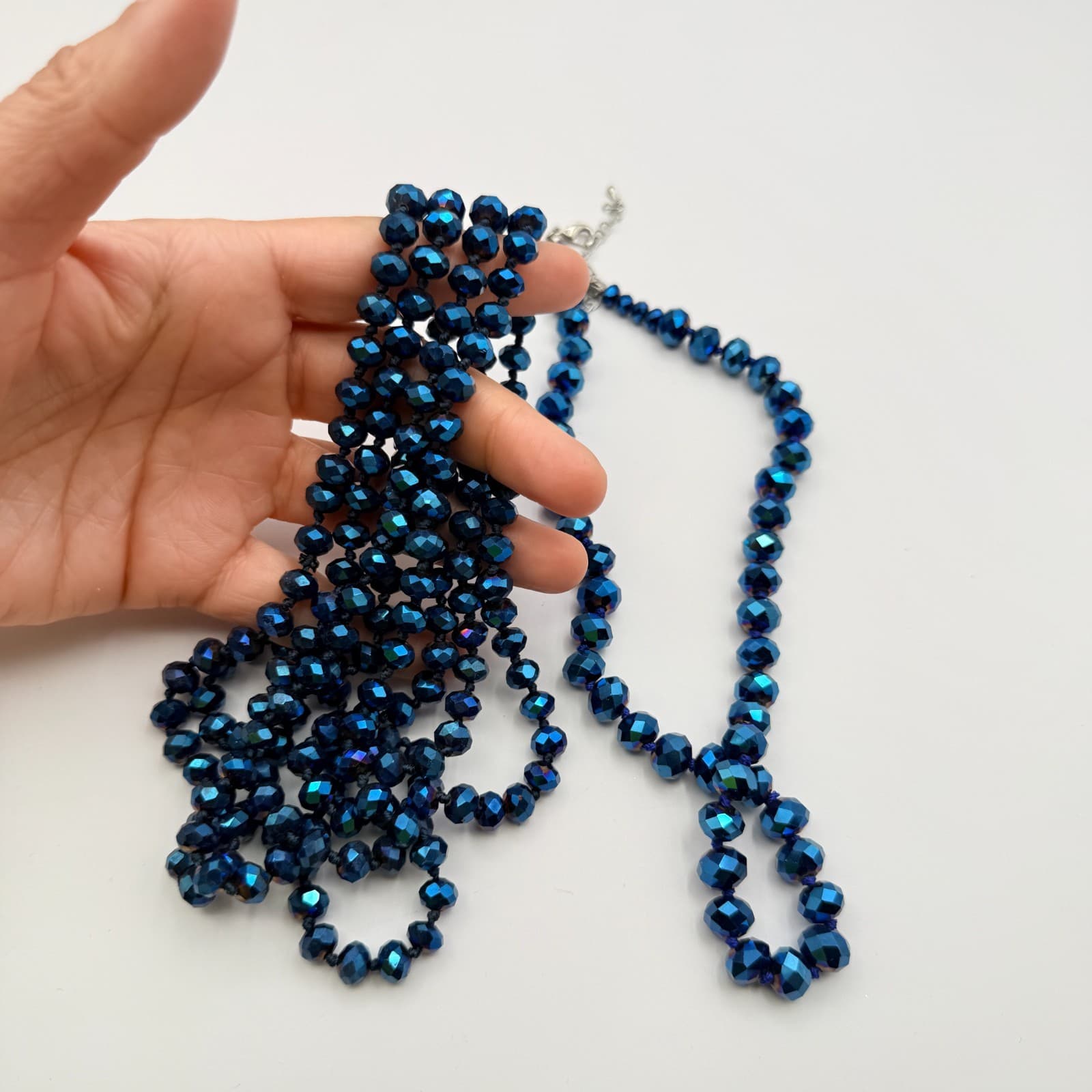 Vintage Y2K Blue Iridescent Beaded Necklace Set Boho Women's Classic Jewelry - Thumbnail 12