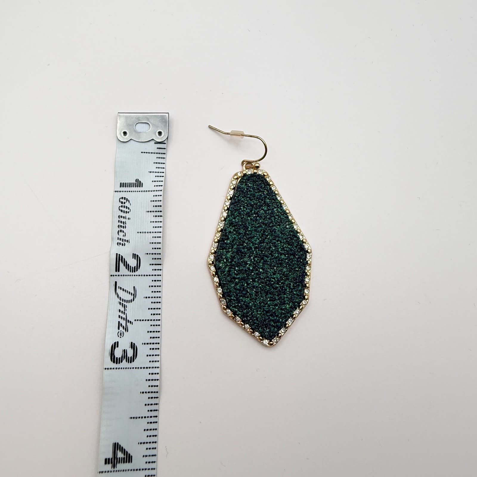 Vintage 90s Emerald Green Druzy Geometric Dangle Earrings Glass Accents Jewelry - Thumbnail 13