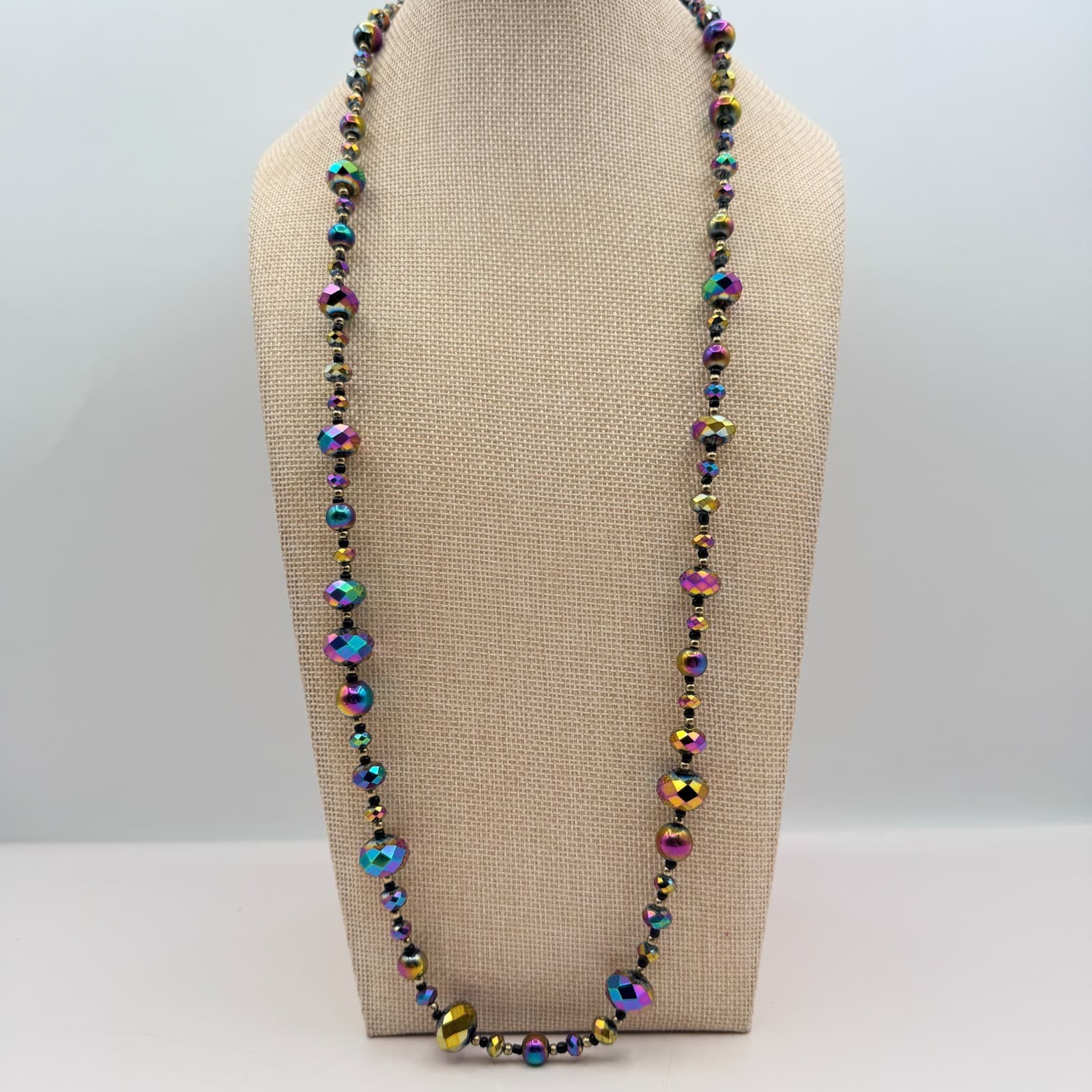 Vintage Y2K Iridescent Aurora Borealis Beaded Necklace Set Retro Classic Jewelry - Thumbnail 4