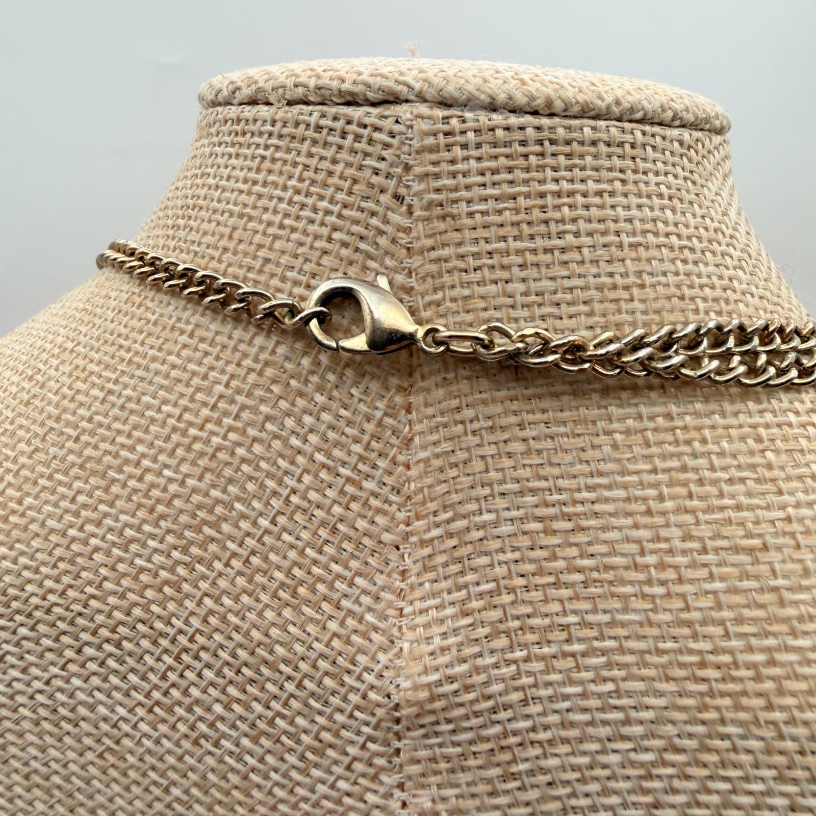 Vintage 90s Statement Necklace Orange Glass Stone Gold Tone Bib Necklace Boho - Thumbnail 8