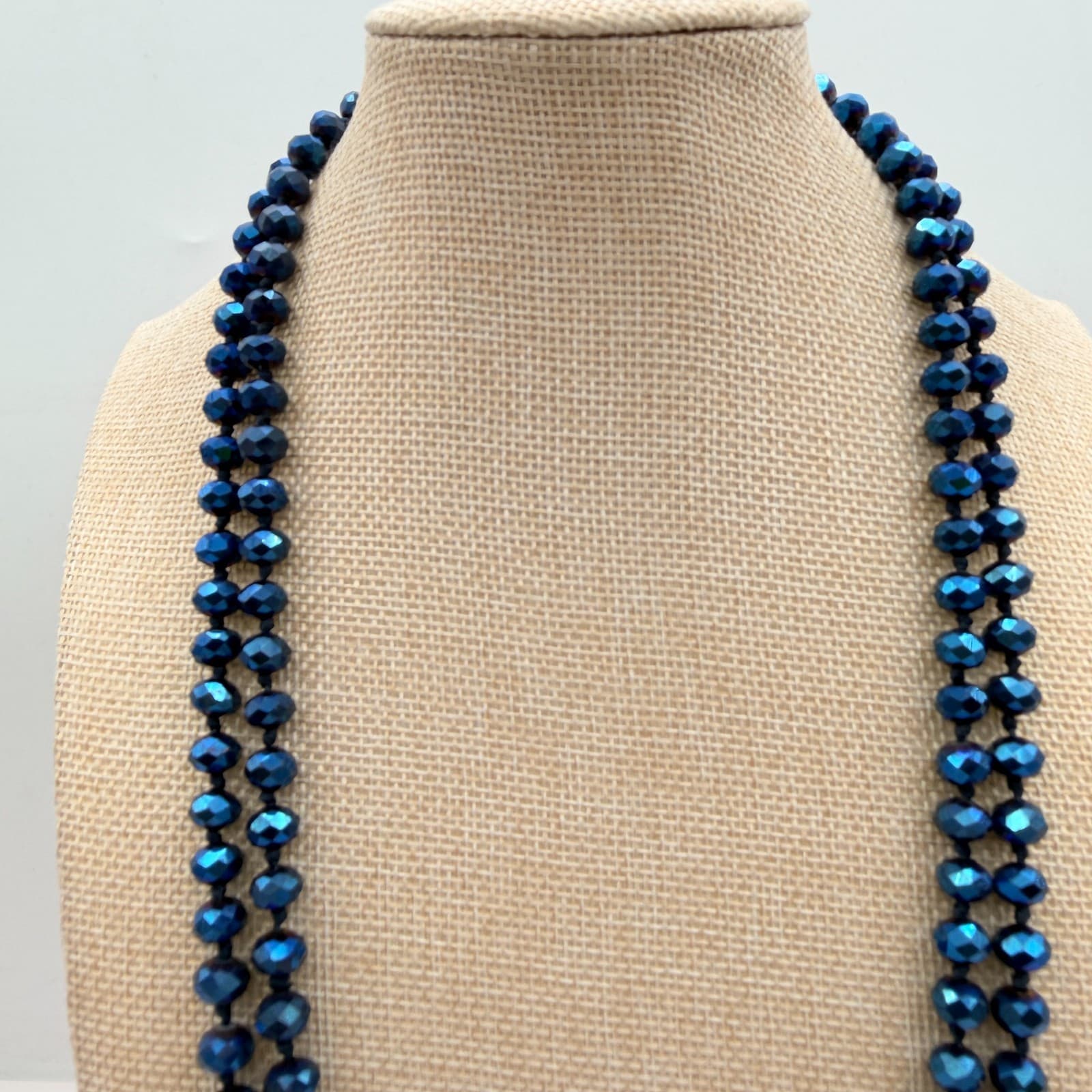 Vintage Y2K Blue Iridescent Beaded Necklace Set Boho Women's Classic Jewelry - Thumbnail 10