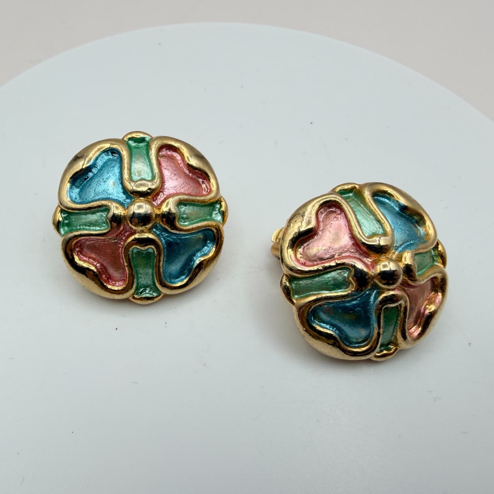 Vintage 90s Pink Glass Cluster Stud Earrings Set Faceted Beaded Women's Jewelry - Thumbnail 10