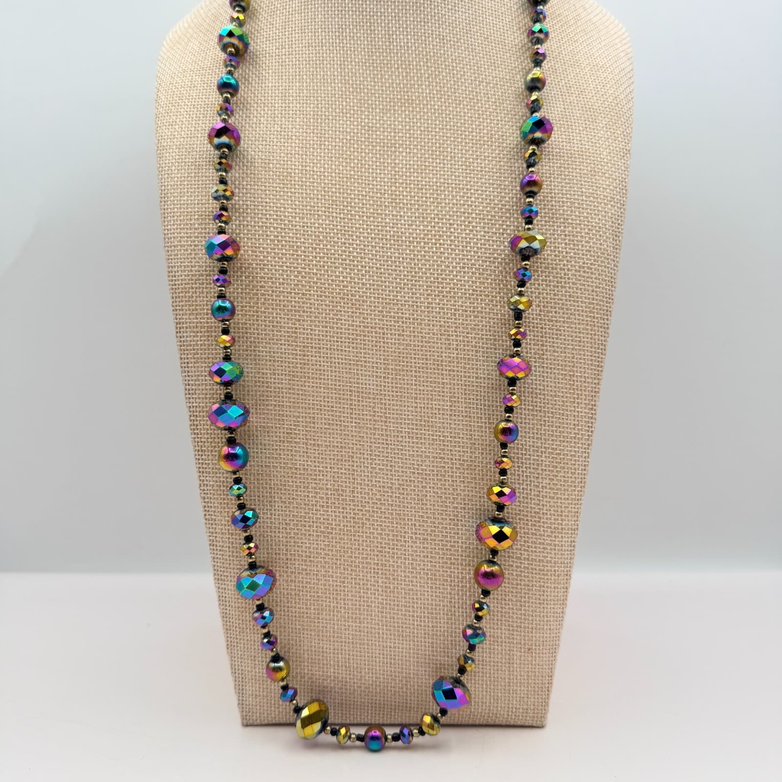 Vintage Y2K Iridescent Aurora Borealis Beaded Necklace Set Retro Classic Jewelry - Image 1