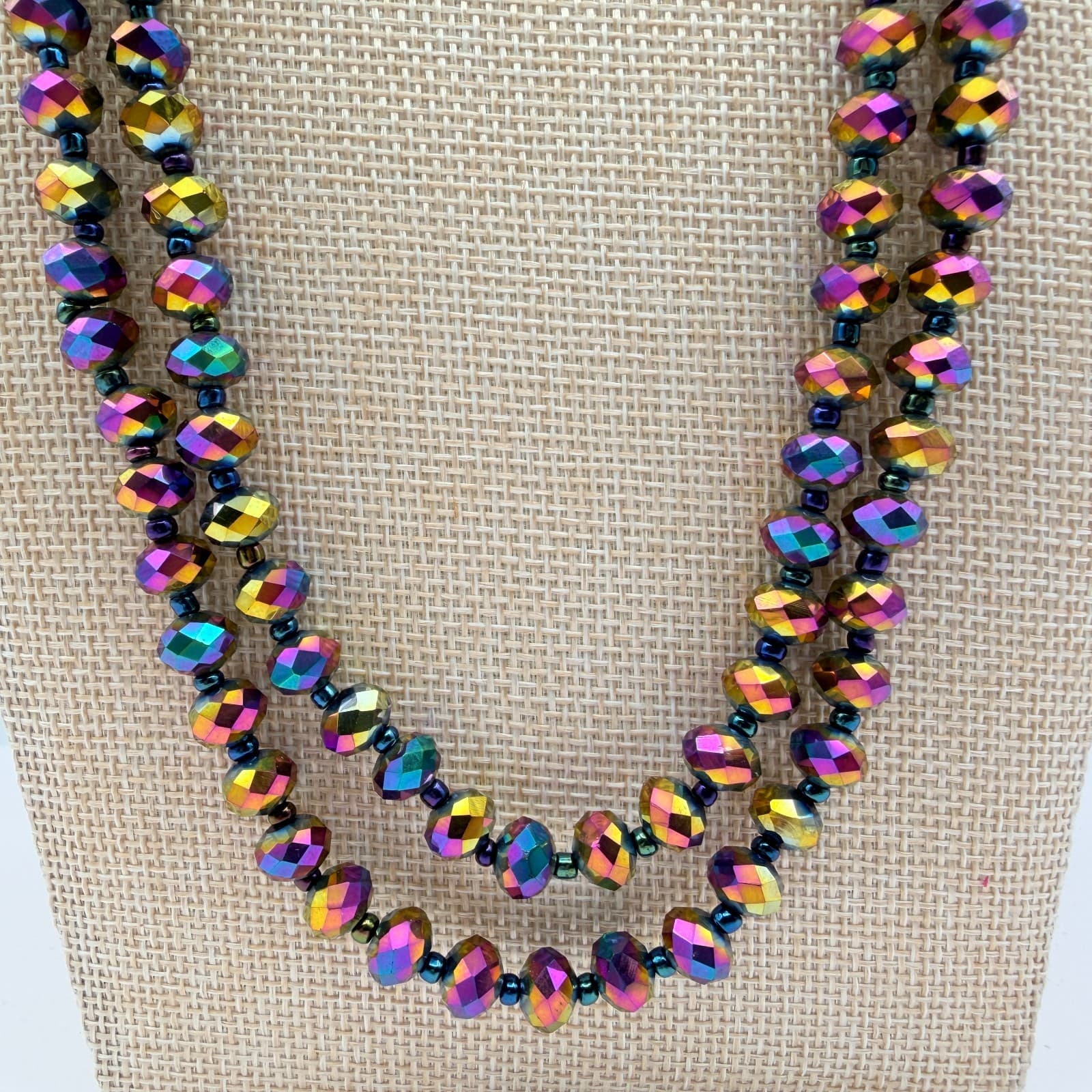 Vintage Y2K Iridescent Aurora Borealis Beaded Necklace Set Retro Classic Jewelry - Thumbnail 8