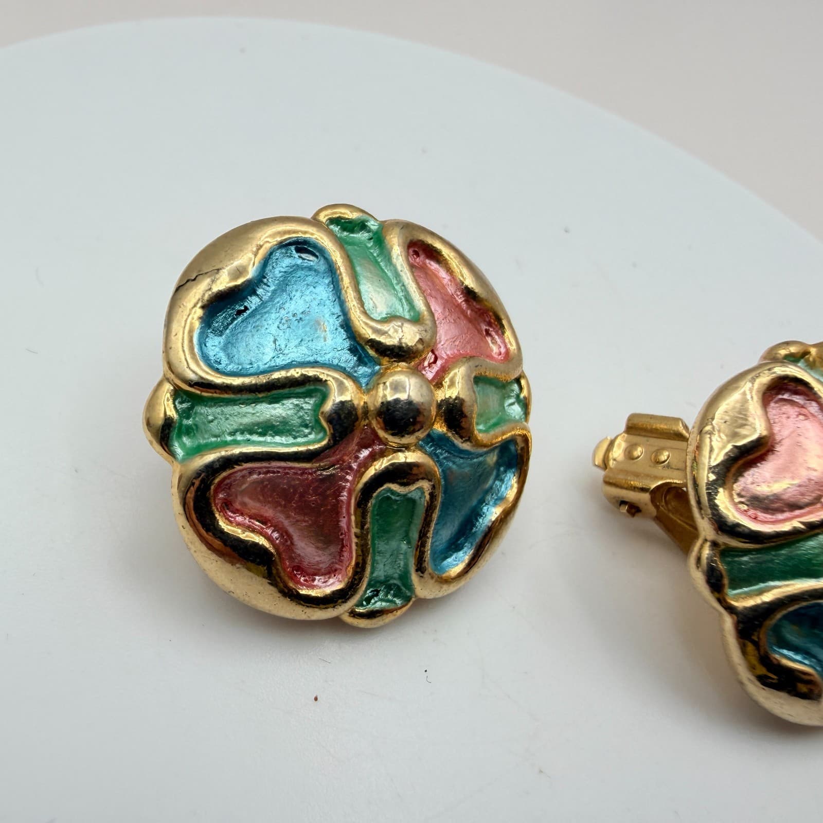 Vintage 90s Pink Glass Cluster Stud Earrings Set Faceted Beaded Women's Jewelry - Thumbnail 11