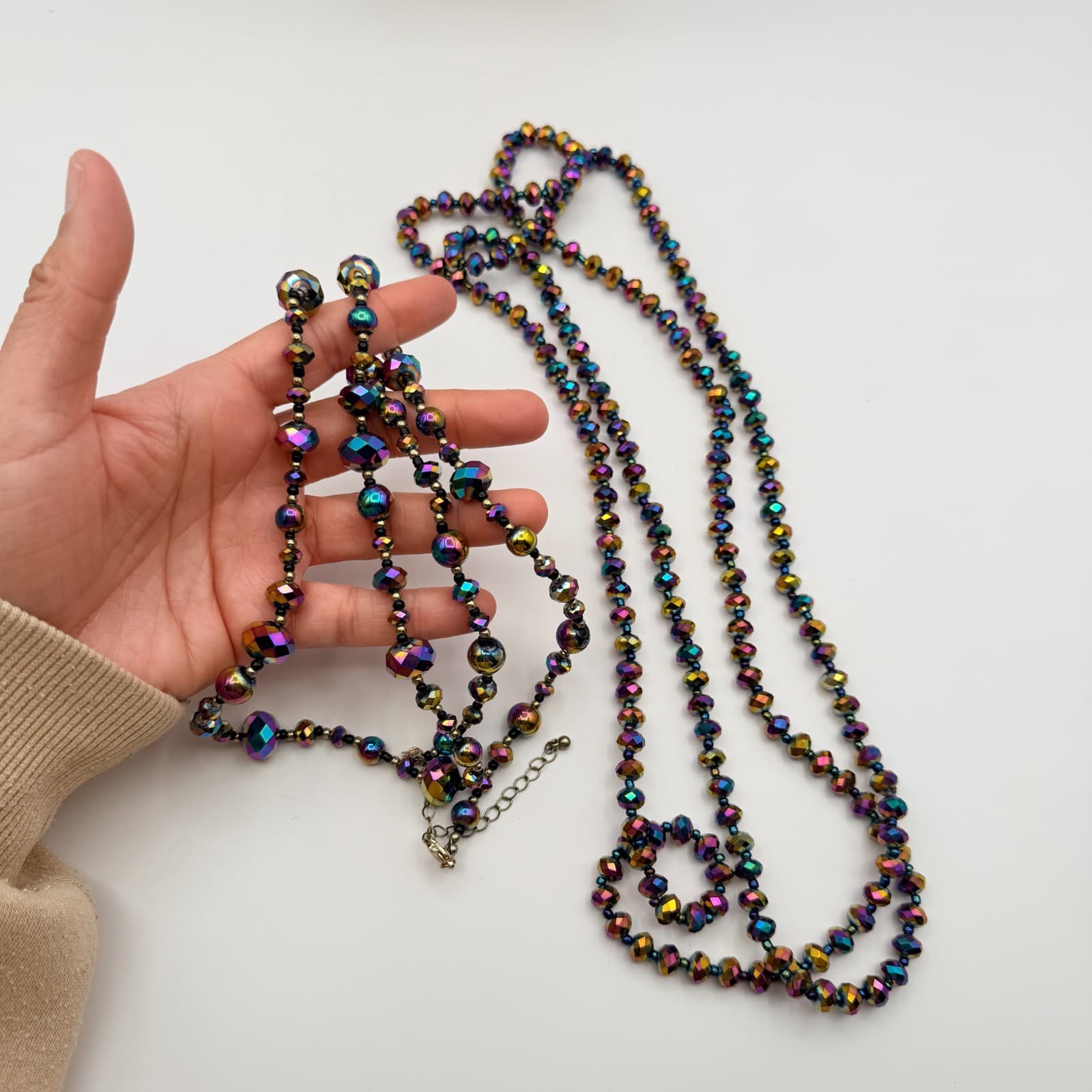 Vintage Y2K Iridescent Aurora Borealis Beaded Necklace Set Retro Classic Jewelry - Thumbnail 11