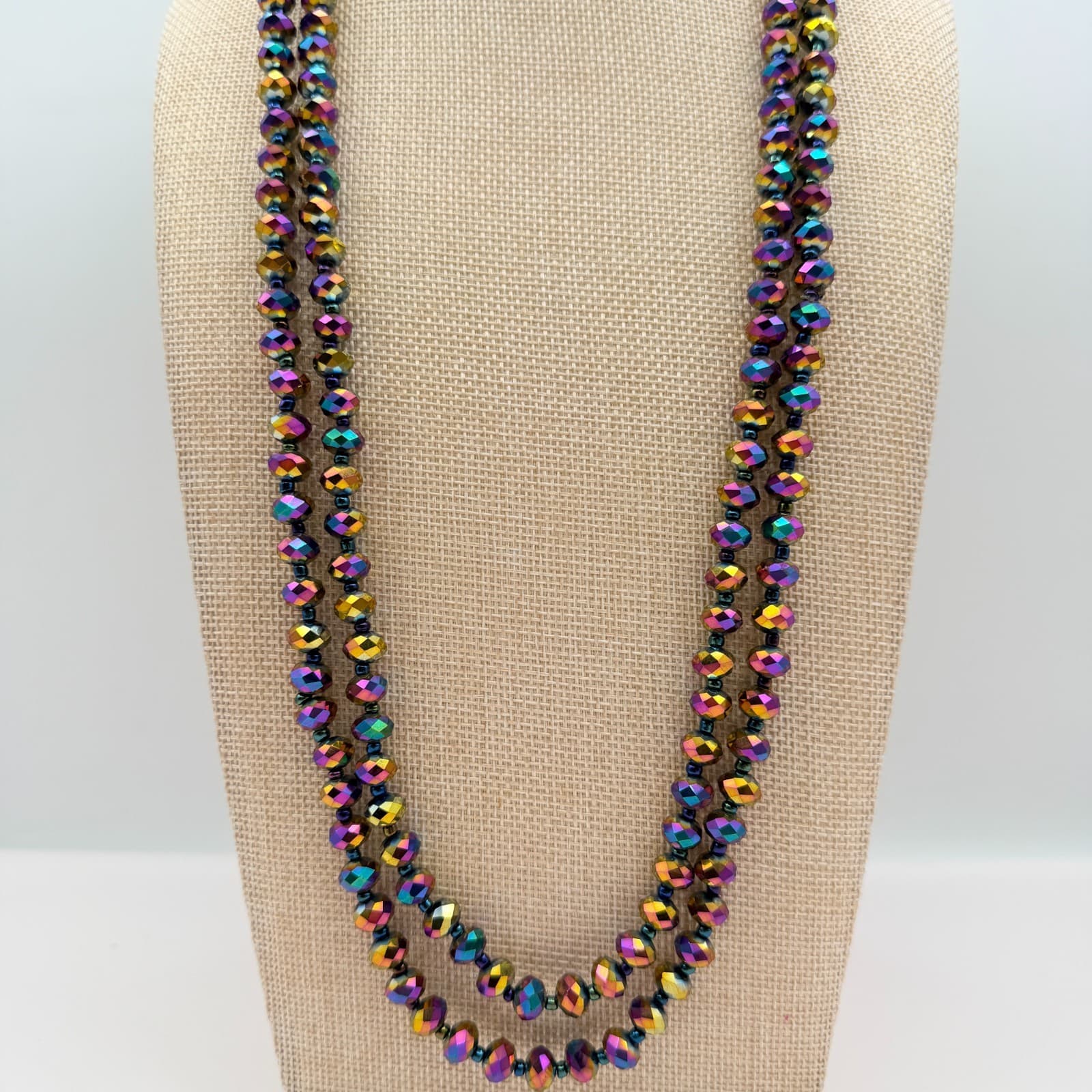 Vintage Y2K Iridescent Aurora Borealis Beaded Necklace Set Retro Classic Jewelry - Thumbnail 6