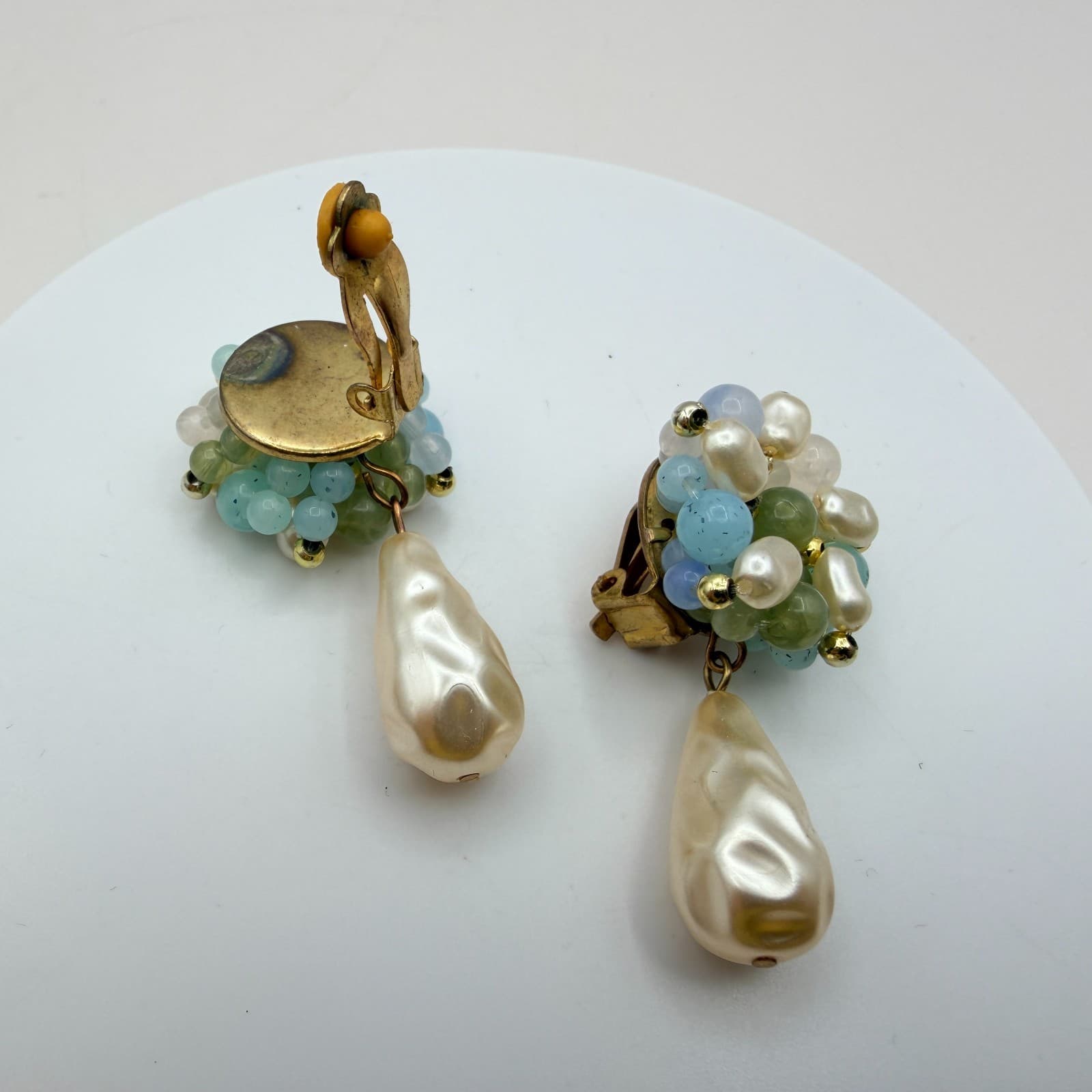 Vintage 90s Pink Glass Cluster Stud Earrings Set Faceted Beaded Women's Jewelry - Thumbnail 18